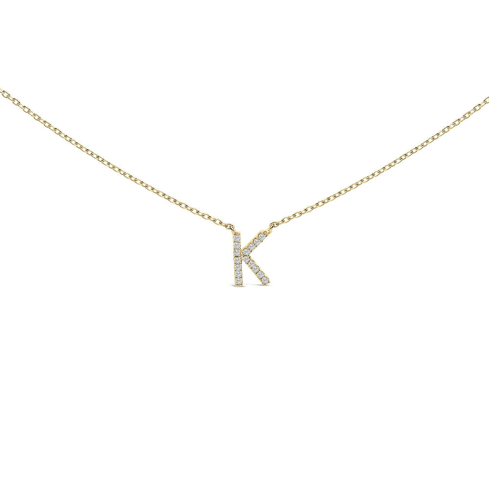 10K Yellow Gold Diamond Accent "A-Z" Block Initial Pendant Necklace