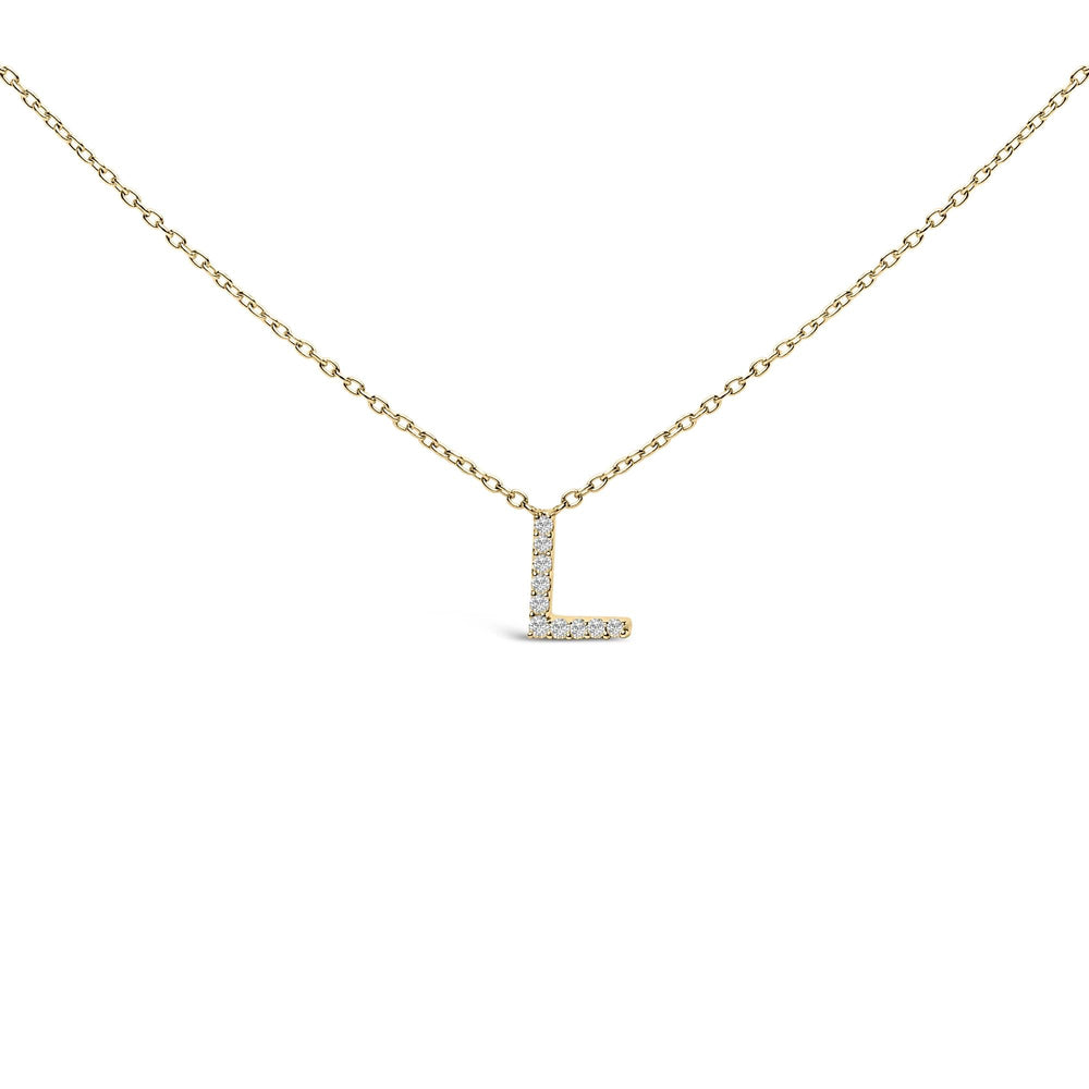 10K Yellow Gold Diamond Accent "A-Z" Block Initial Pendant Necklace