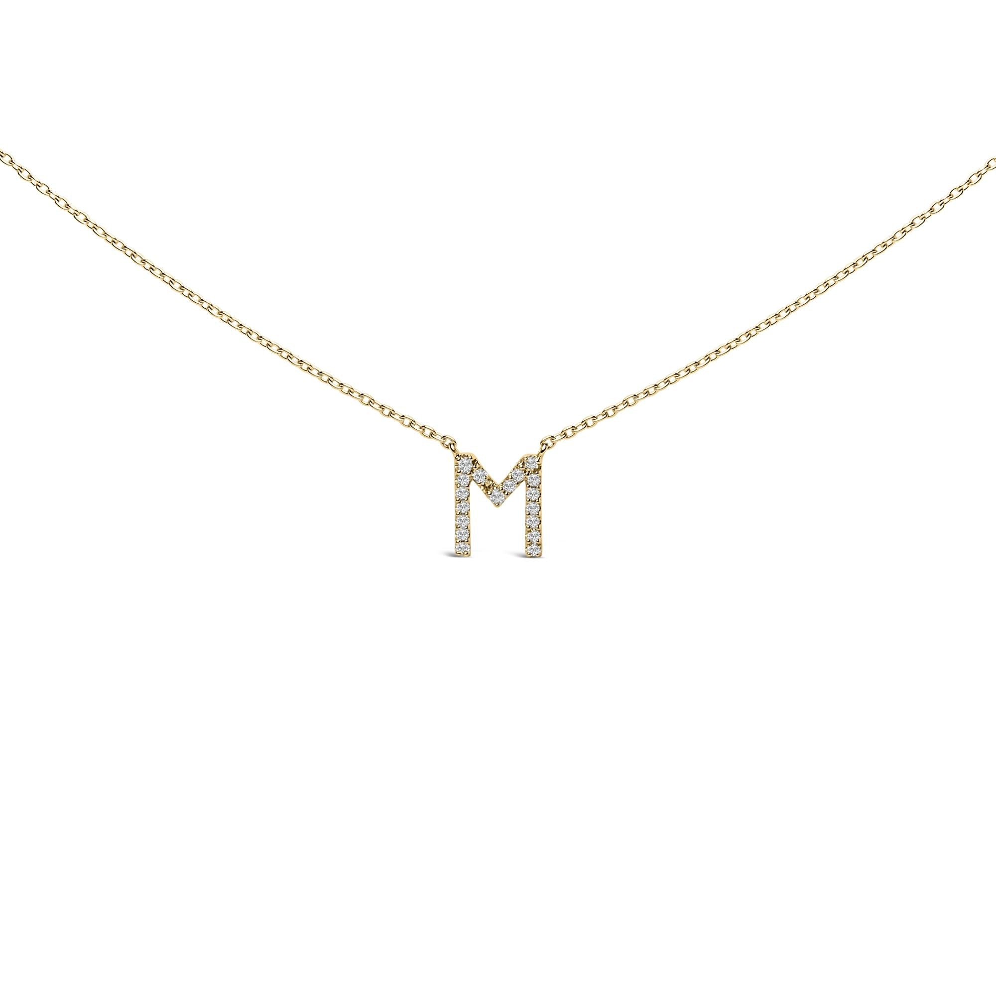 10K Yellow Gold Diamond Accent "A-Z" Block Initial Pendant Necklace