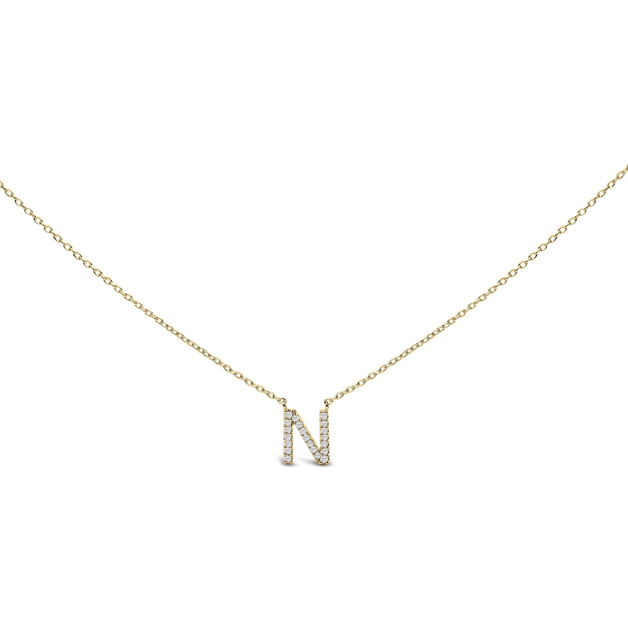 10K Yellow Gold Diamond Accent "A-Z" Block Initial Pendant Necklace