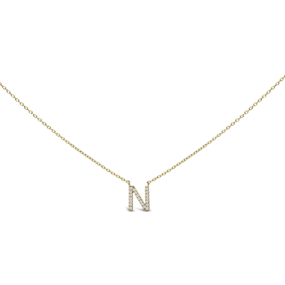10K Yellow Gold Diamond Accent "A-Z" Block Initial Pendant Necklace