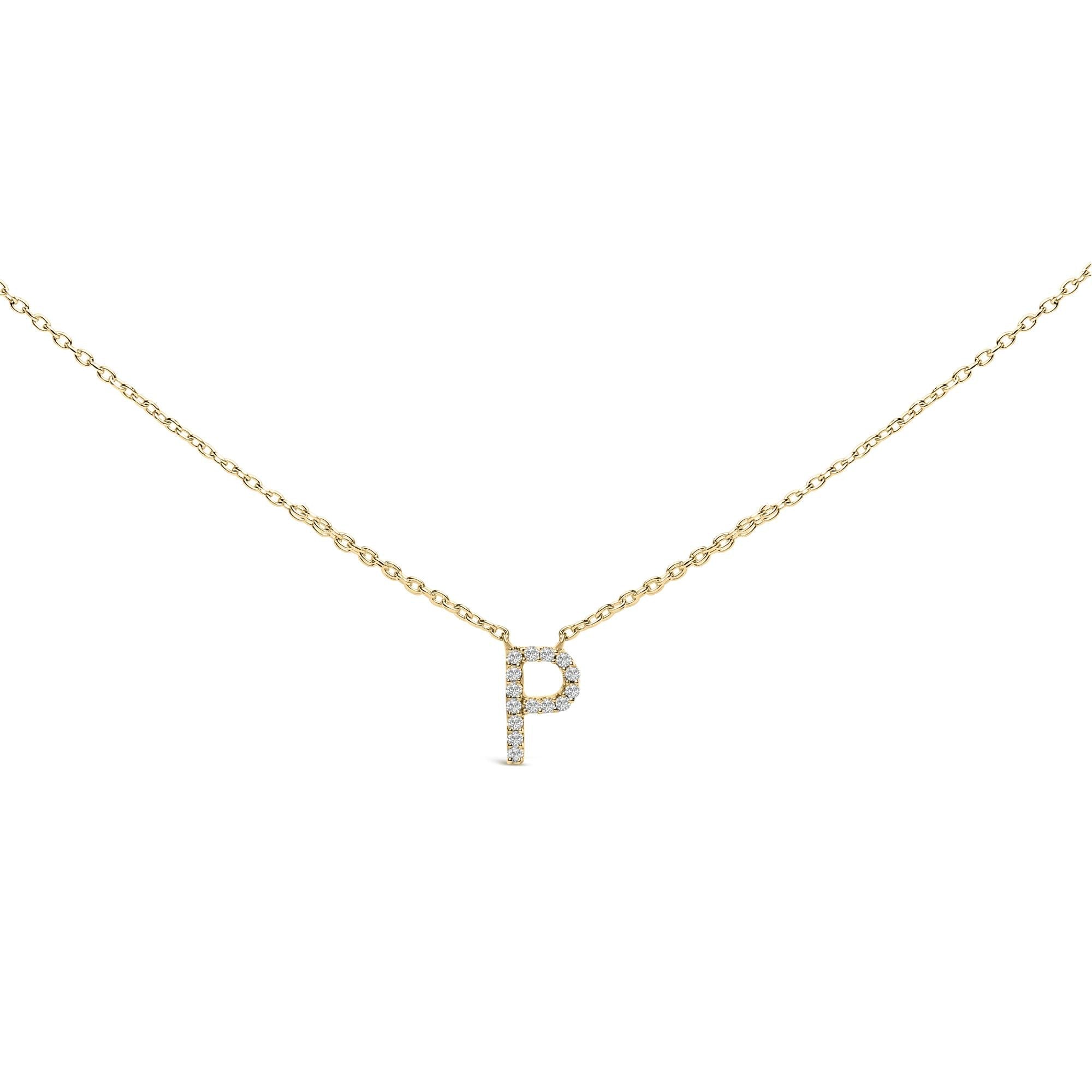 10K Yellow Gold Diamond Accent "A-Z" Block Initial Pendant Necklace