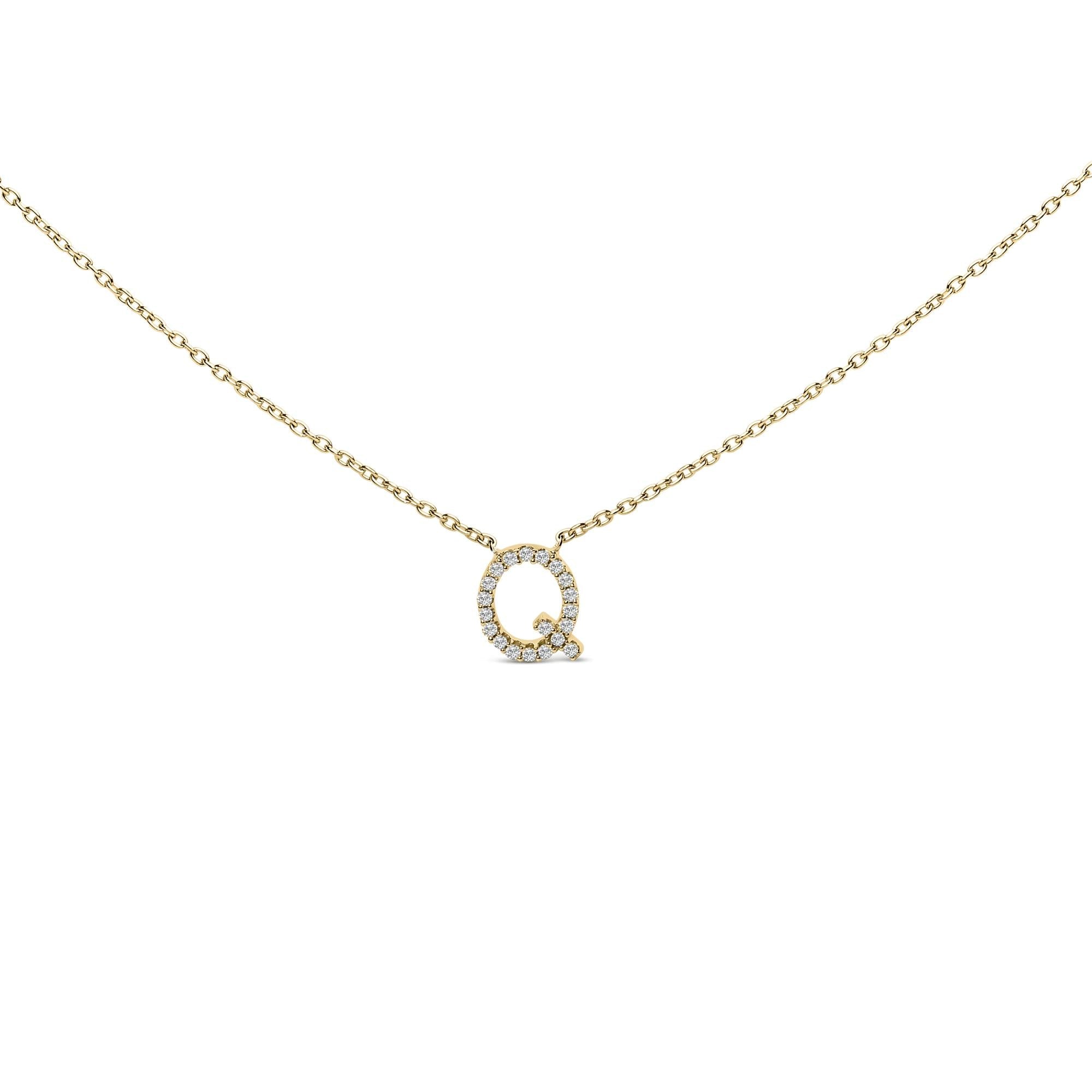 10K Yellow Gold Diamond Accent "A-Z" Block Initial Pendant Necklace