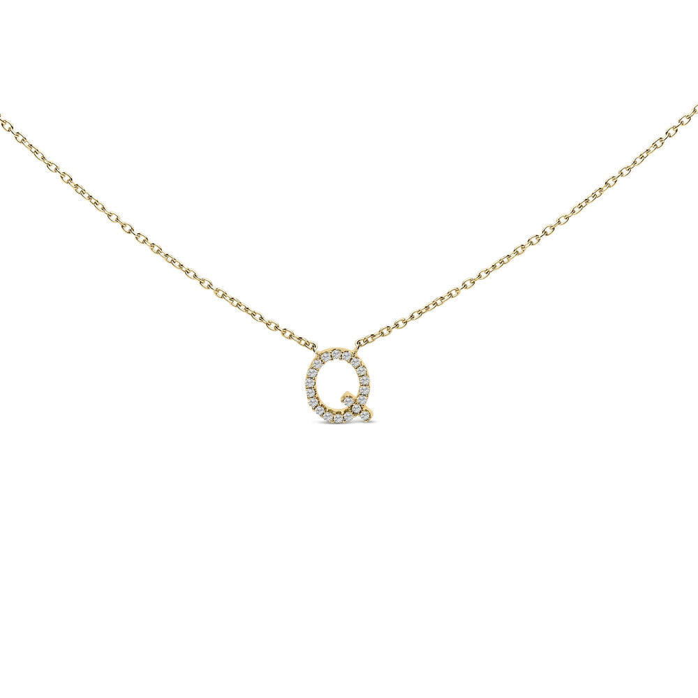 10K Yellow Gold Diamond Accent "A-Z" Block Initial Pendant Necklace