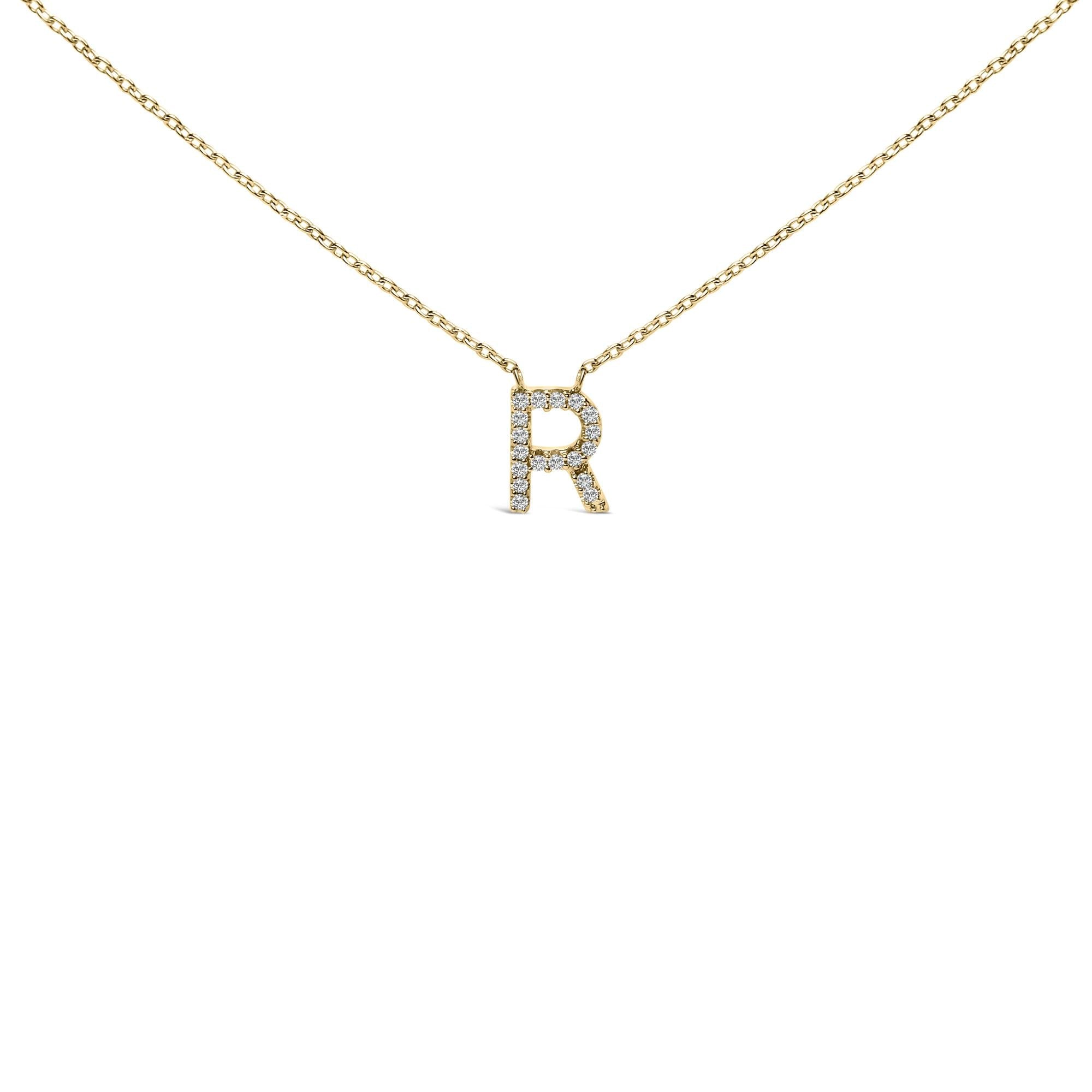 10K Yellow Gold Diamond Accent "A-Z" Block Initial Pendant Necklace