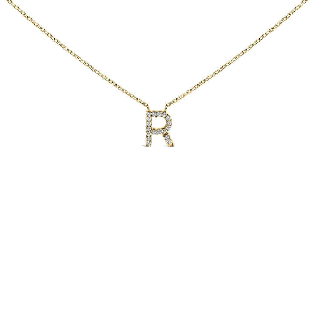 10K Yellow Gold Diamond Accent "A-Z" Block Initial Pendant Necklace