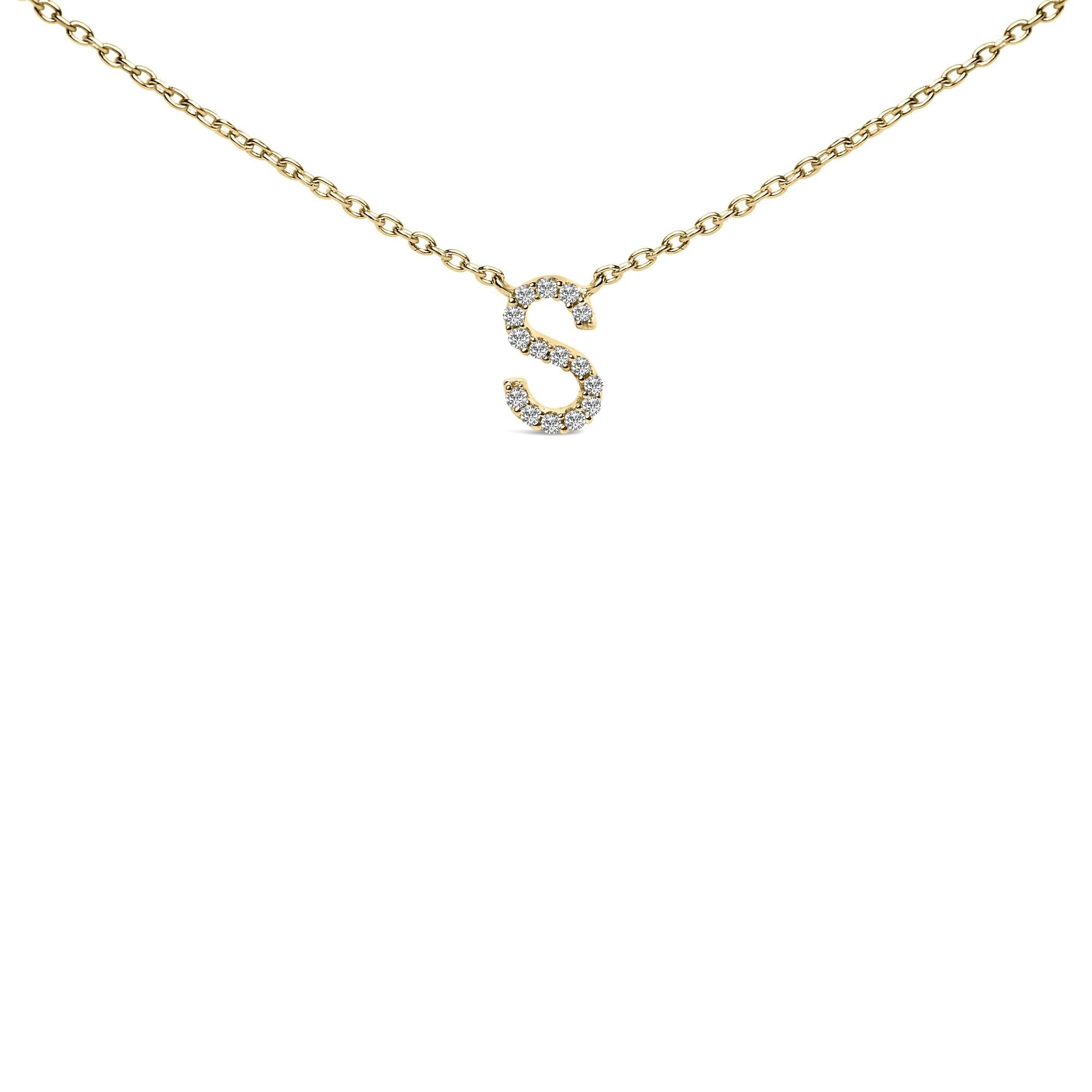 10K Yellow Gold Diamond Accent "A-Z" Block Initial Pendant Necklace