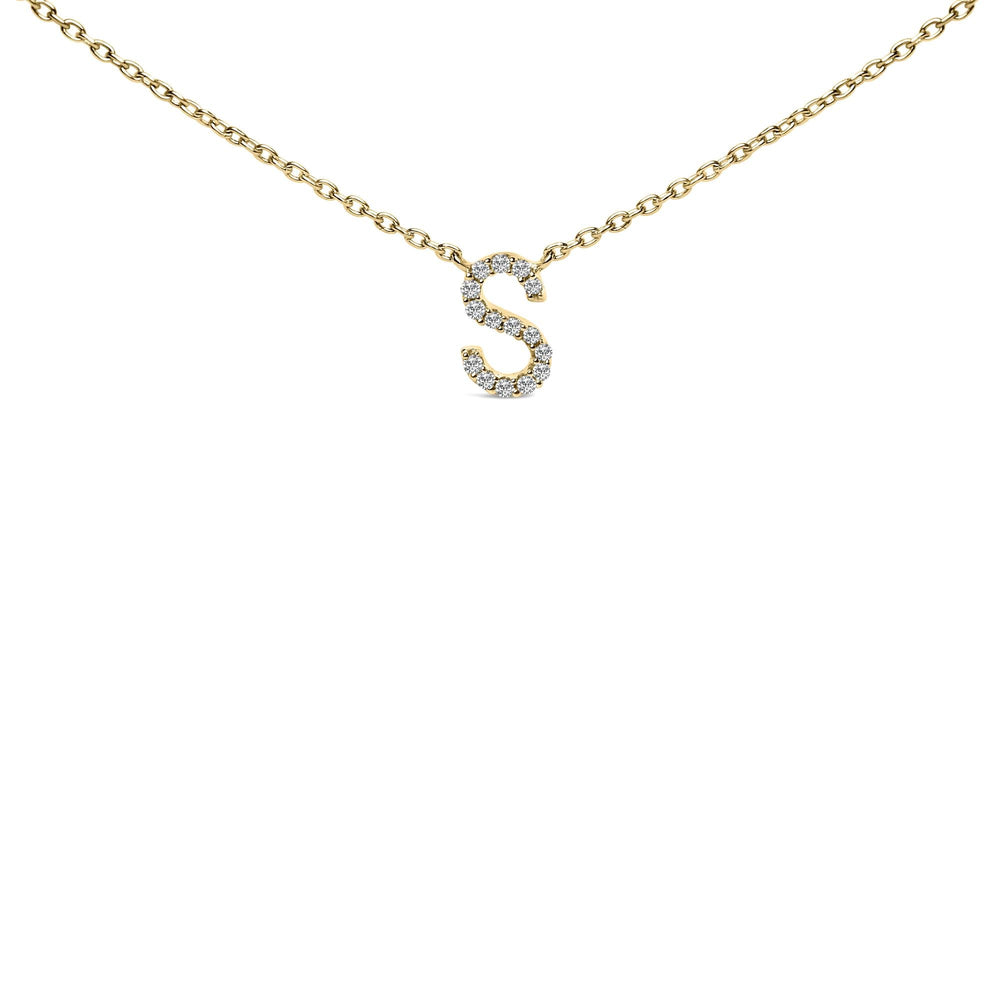 10K Yellow Gold Diamond Accent "A-Z" Block Initial Pendant Necklace