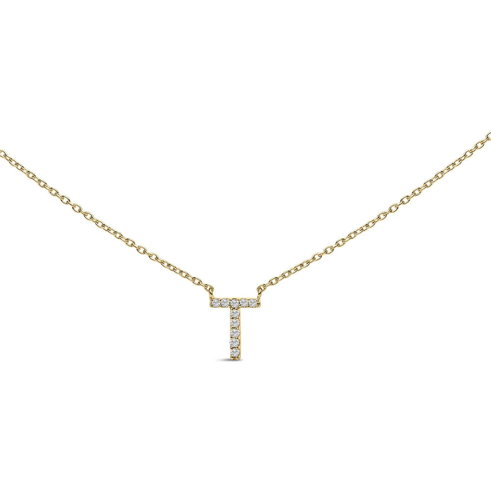 10K Yellow Gold Diamond Accent "A-Z" Block Initial Pendant Necklace