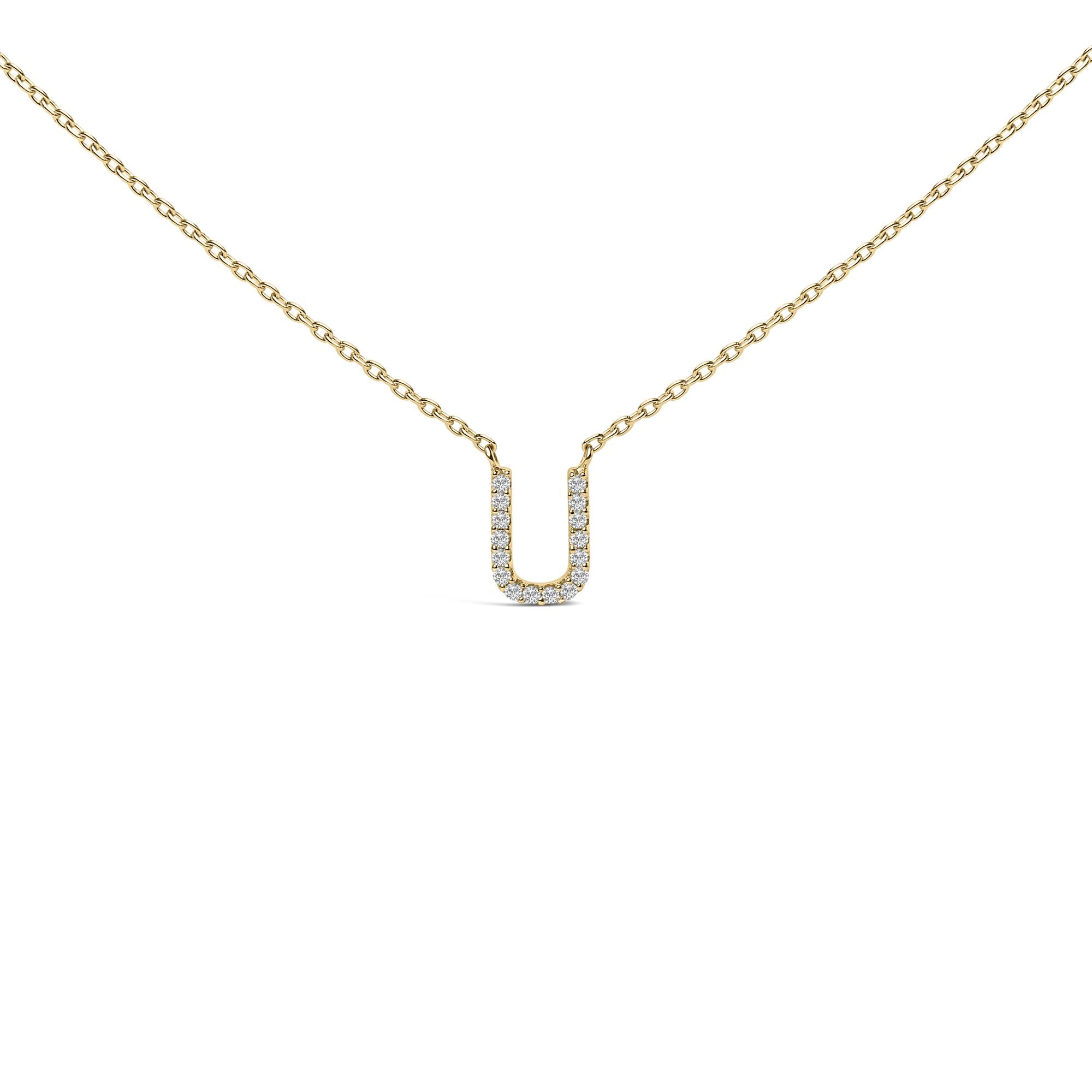 10K Yellow Gold Diamond Accent "A-Z" Block Initial Pendant Necklace