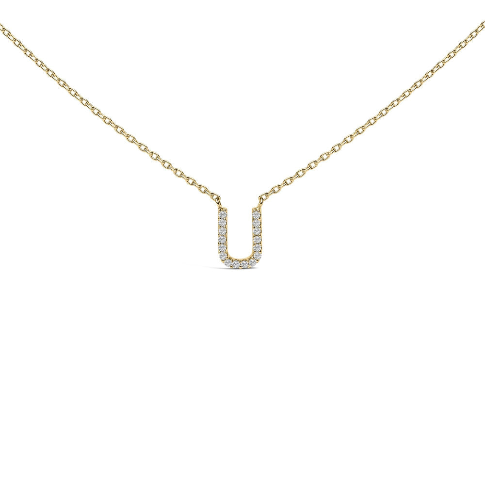 10K Yellow Gold Diamond Accent "A-Z" Block Initial Pendant Necklace