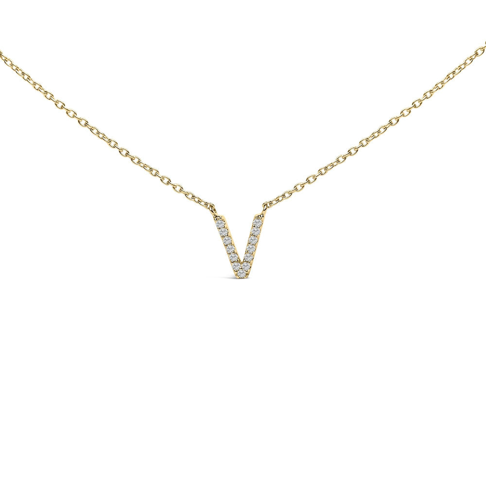 10K Yellow Gold Diamond Accent "A-Z" Block Initial Pendant Necklace