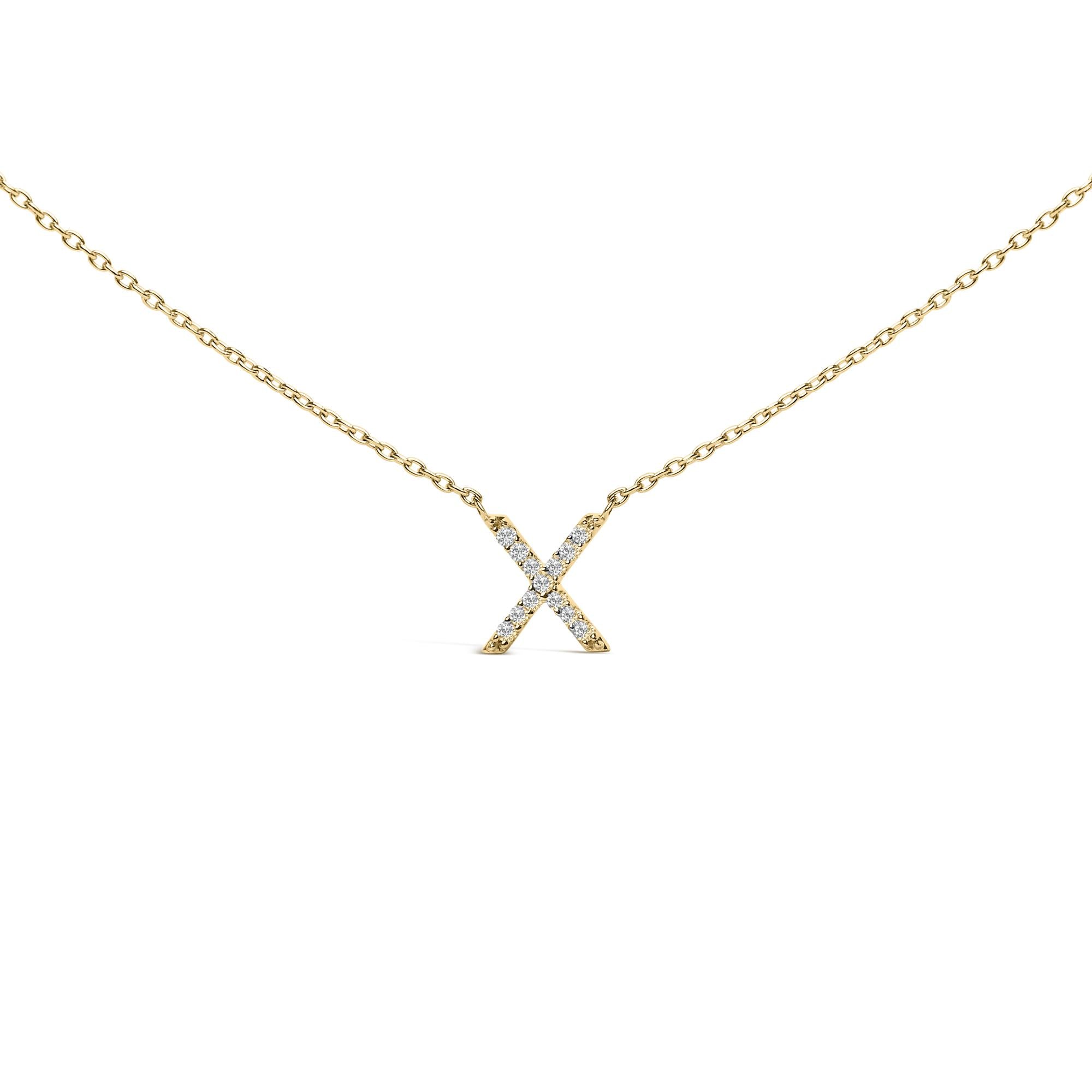 10K Yellow Gold Diamond Accent "A-Z" Block Initial Pendant Necklace
