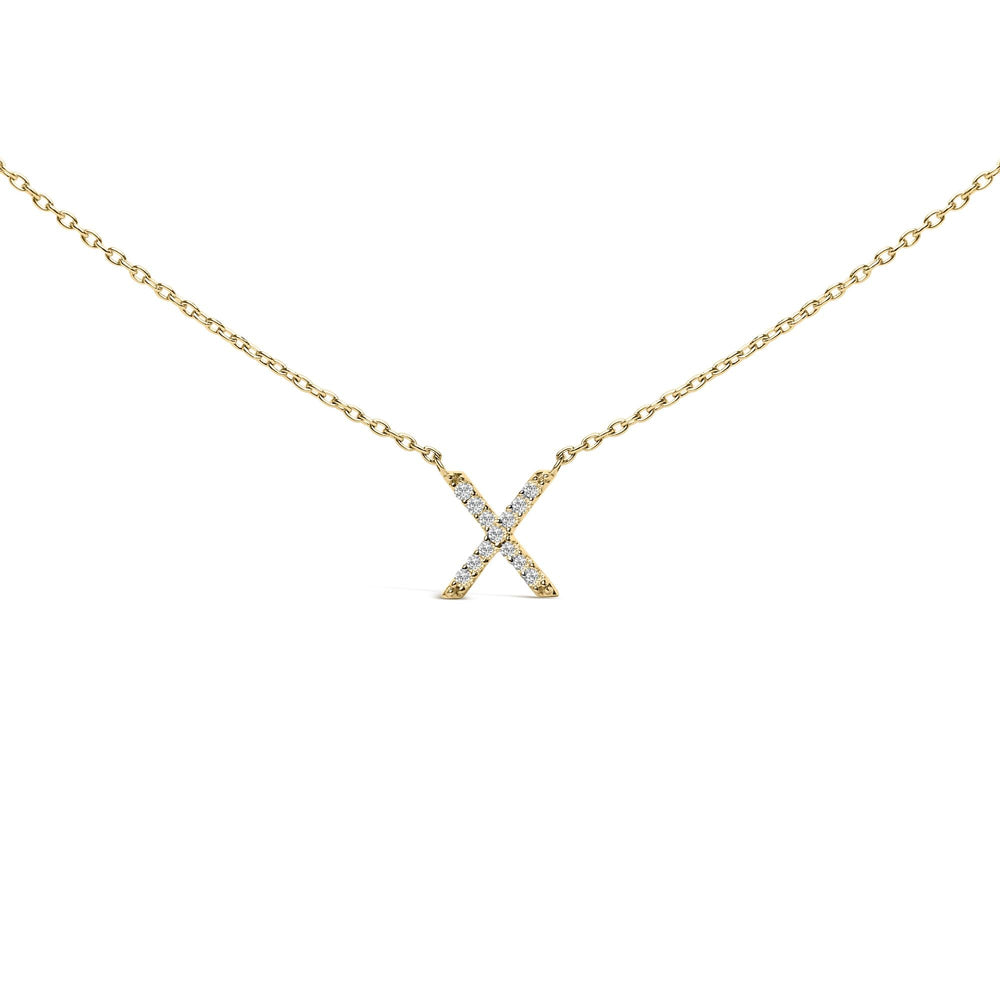 10K Yellow Gold Diamond Accent "A-Z" Block Initial Pendant Necklace