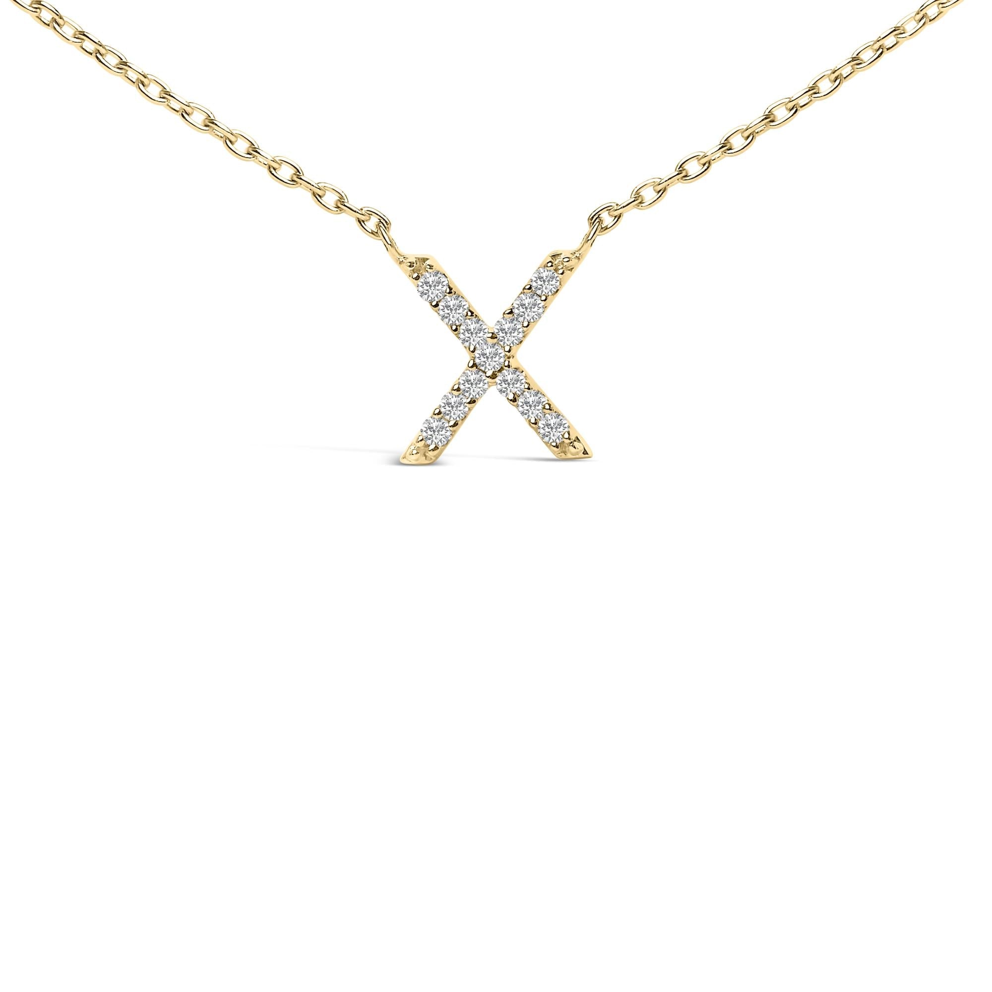 10K Yellow Gold Diamond Accent "A-Z" Block Initial Pendant Necklace