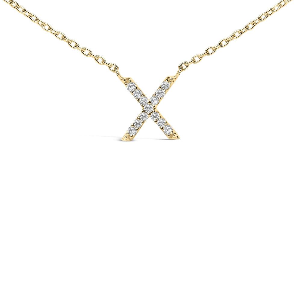 10K Yellow Gold Diamond Accent "A-Z" Block Initial Pendant Necklace