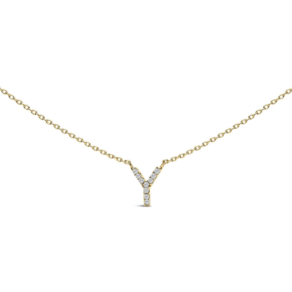 10K Yellow Gold Diamond Accent "A-Z" Block Initial Pendant Necklace