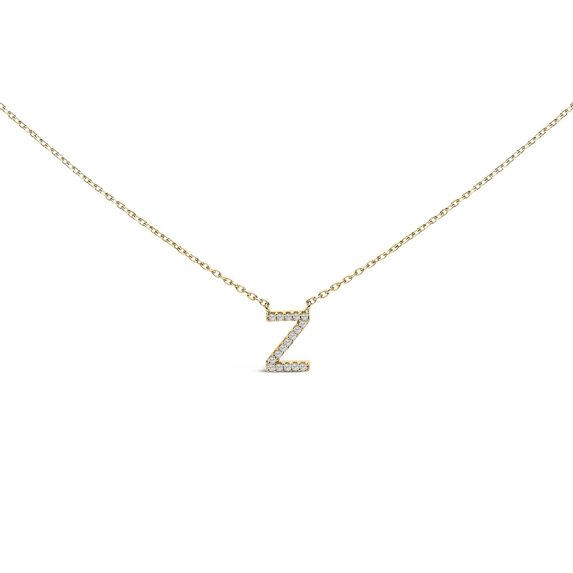 10K Yellow Gold Diamond Accent "A-Z" Block Initial Pendant Necklace