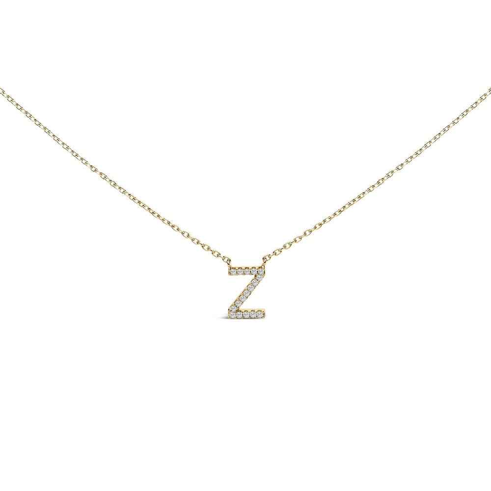 10K Yellow Gold Diamond Accent "A-Z" Block Initial Pendant Necklace