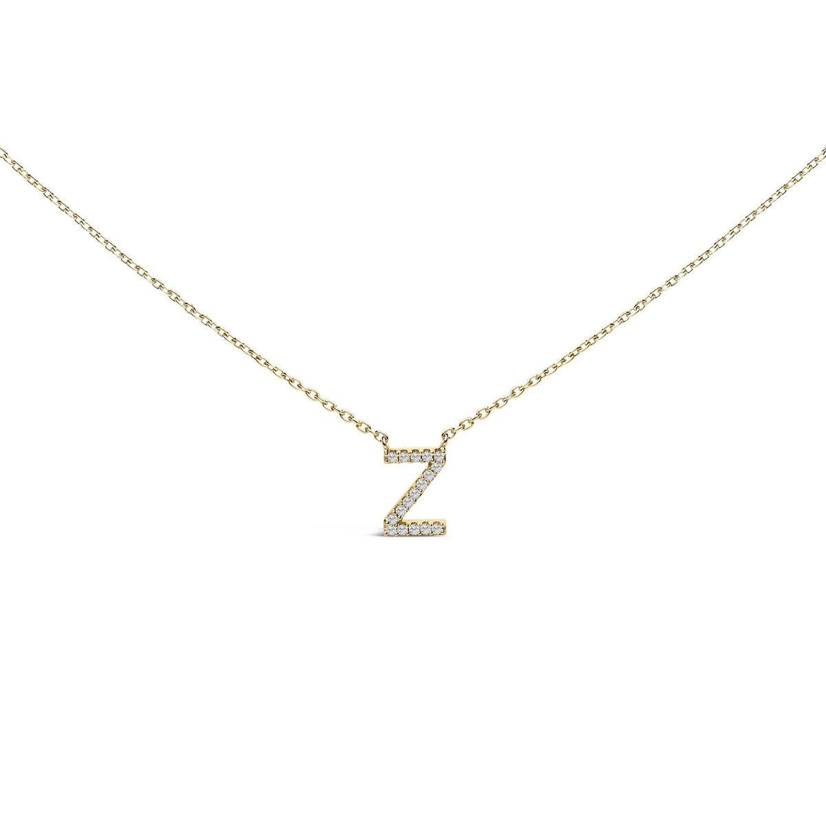 10K Yellow Gold Diamond Accent "A-Z" Block Initial Pendant Necklace