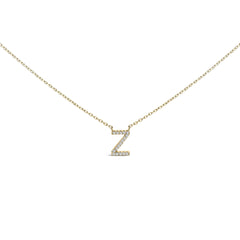 10K Yellow Gold Diamond Accent "A-Z" Block Initial Pendant Necklace