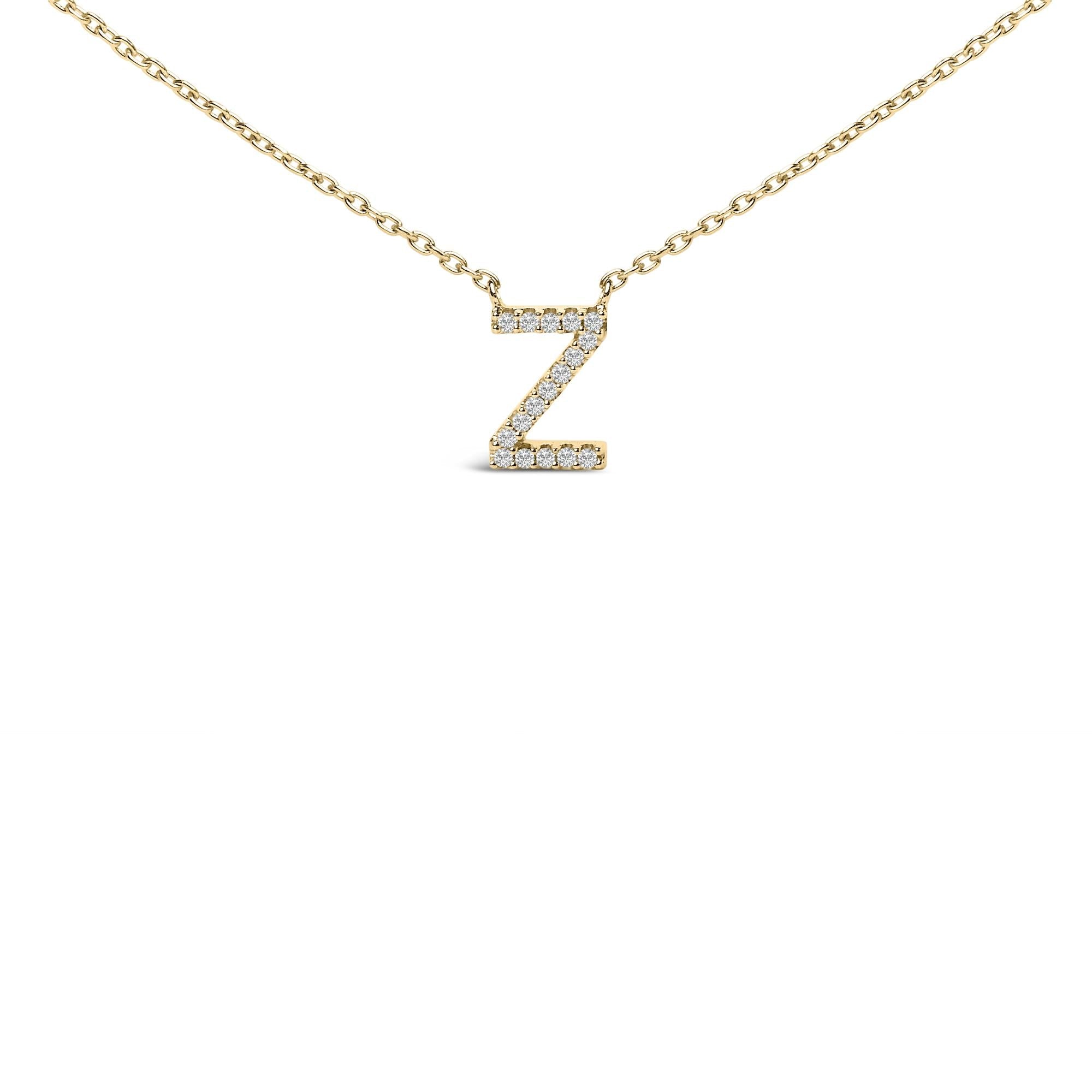 10K Yellow Gold Diamond Accent "A-Z" Block Initial Pendant Necklace