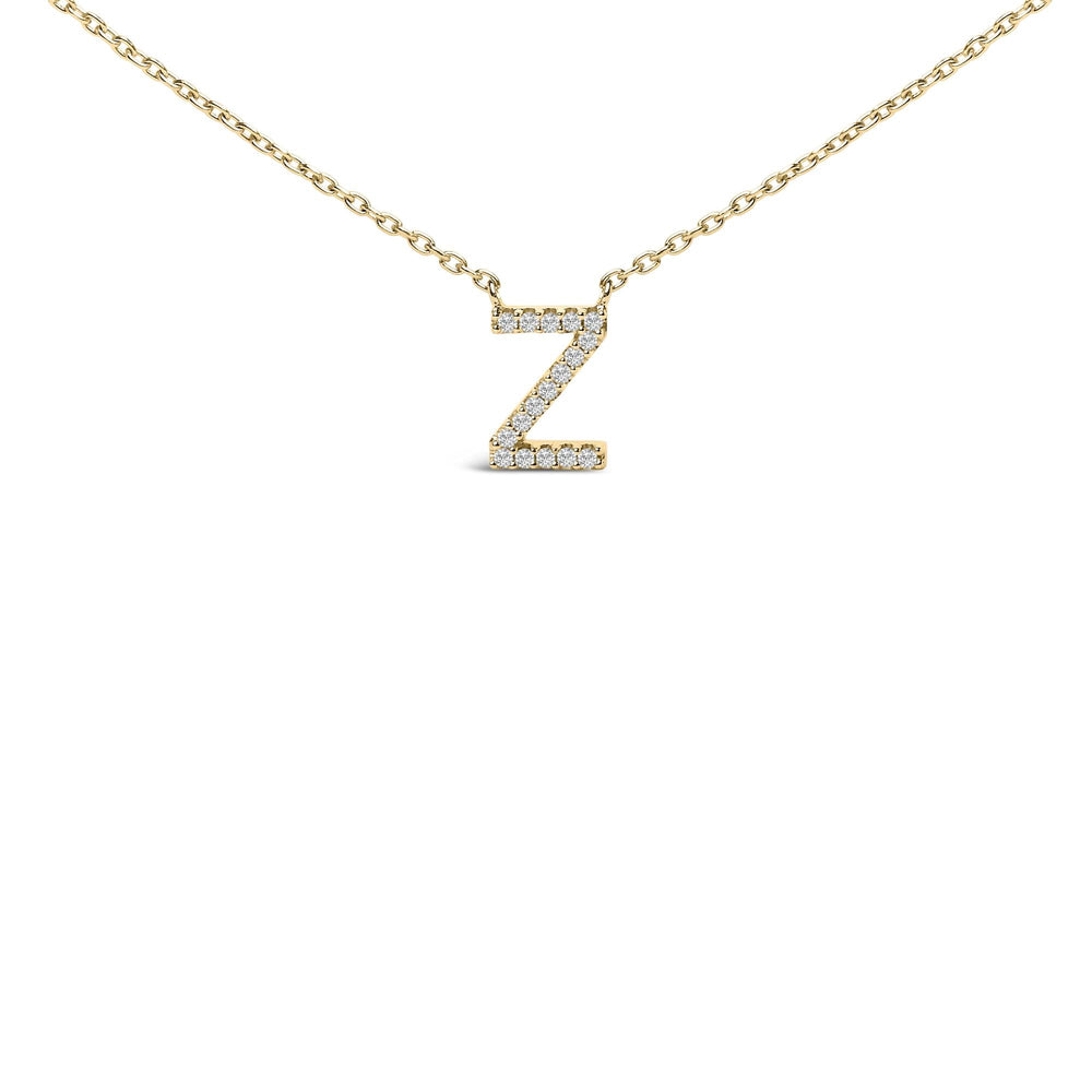 10K Yellow Gold Diamond Accent "A-Z" Block Initial Pendant Necklace