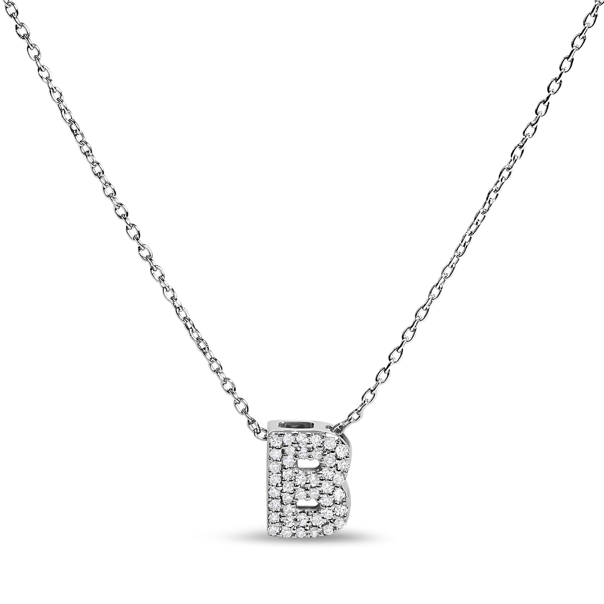 10K White Gold Diamond Accent "A-Z" Initial Bubble Pendant Necklace