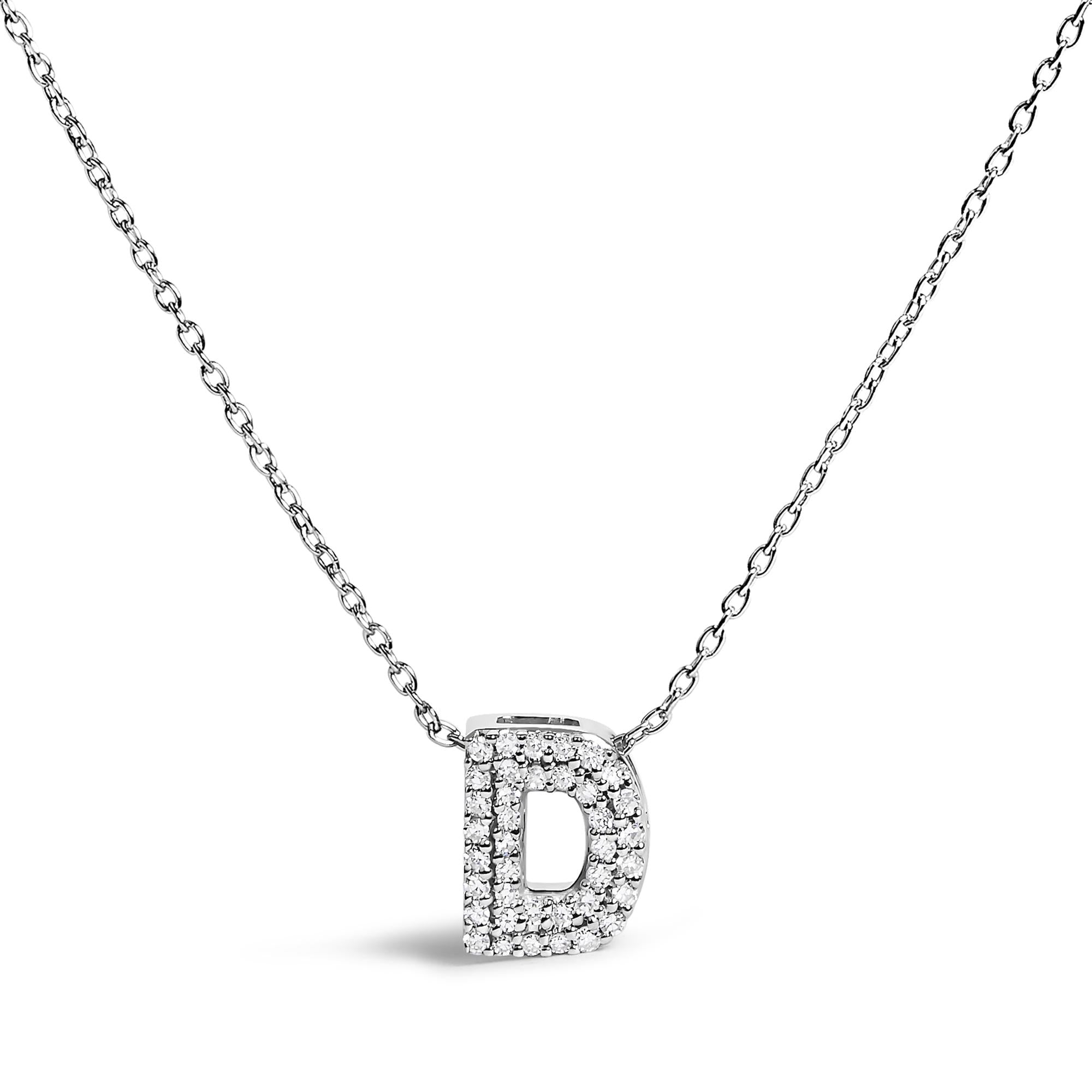 10K White Gold Diamond Accent "A-Z" Initial Bubble Pendant Necklace