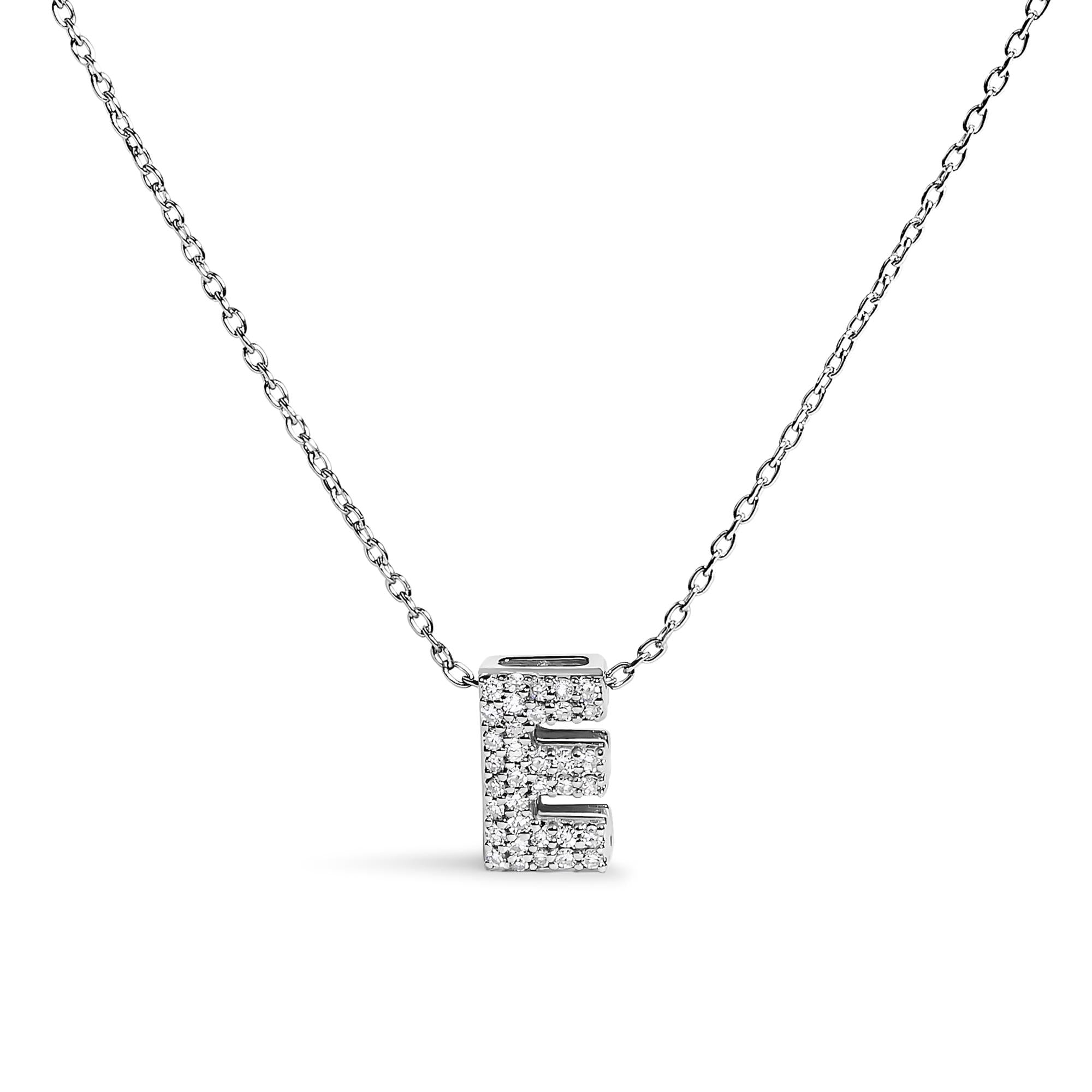 10K White Gold Diamond Accent "A-Z" Initial Bubble Pendant Necklace