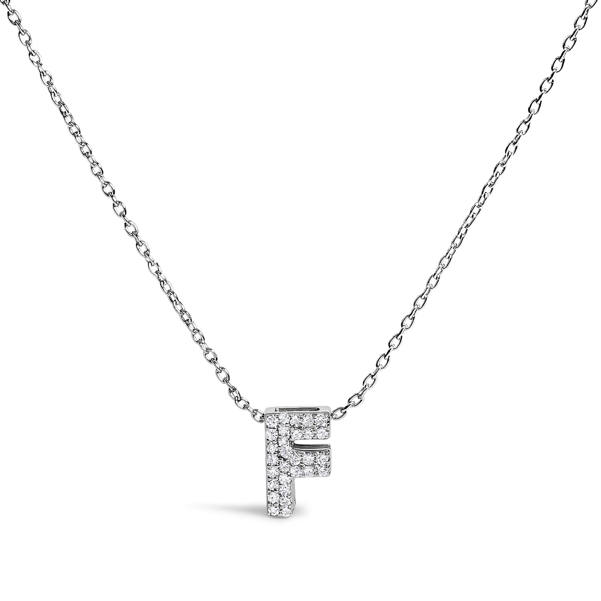 10K White Gold Diamond Accent "A-Z" Initial Bubble Pendant Necklace