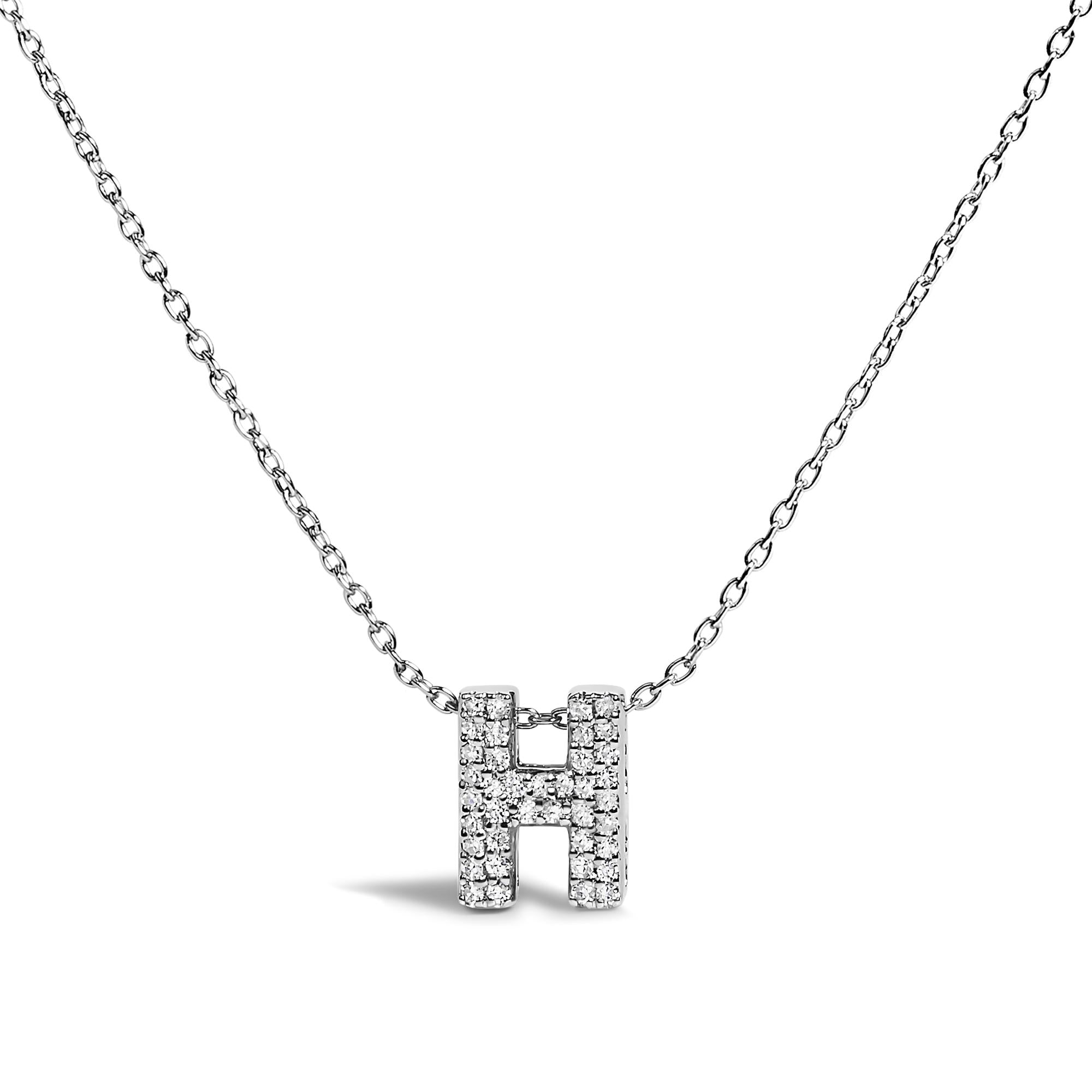 10K White Gold Diamond Accent "A-Z" Initial Bubble Pendant Necklace