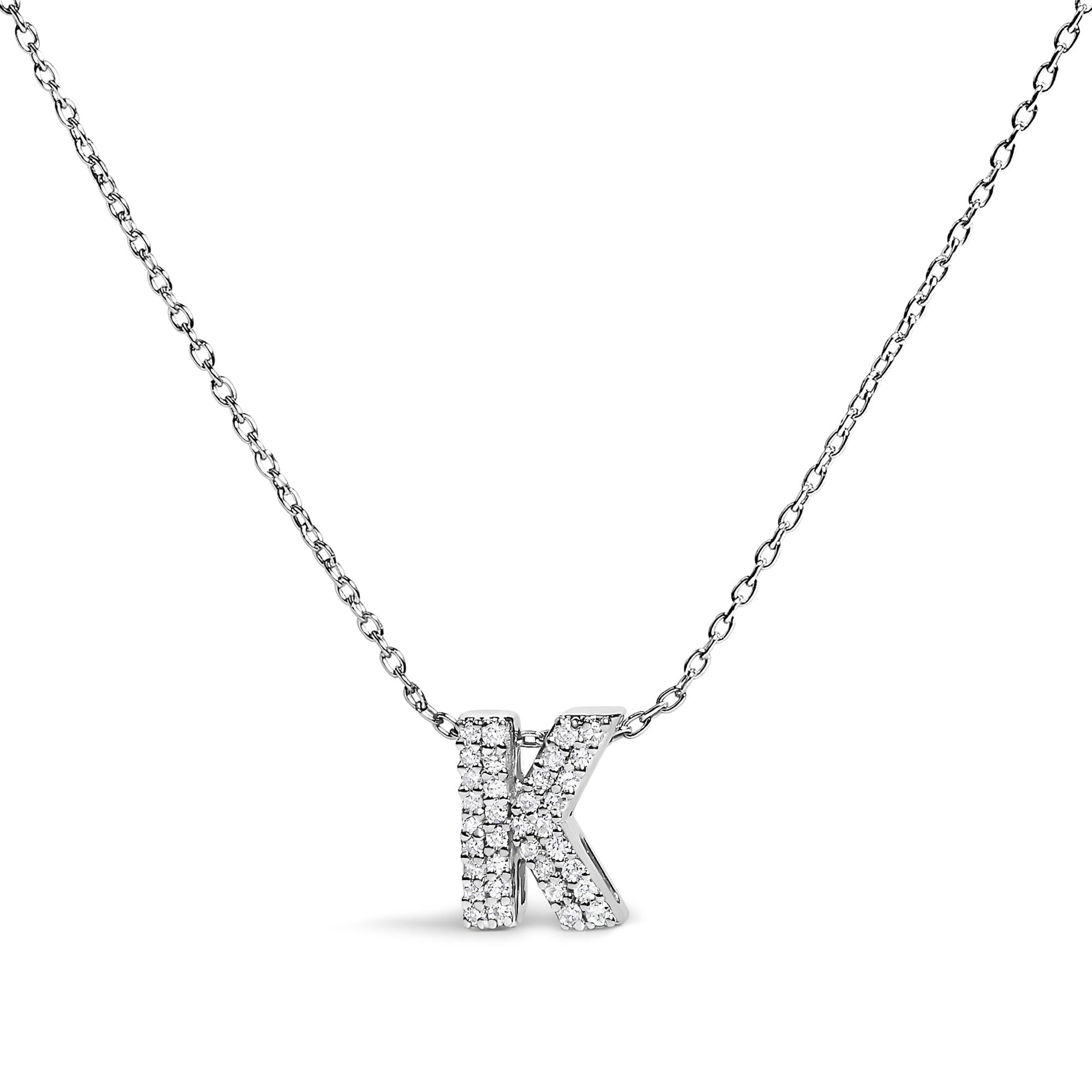 10K White Gold Diamond Accent "A-Z" Initial Bubble Pendant Necklace