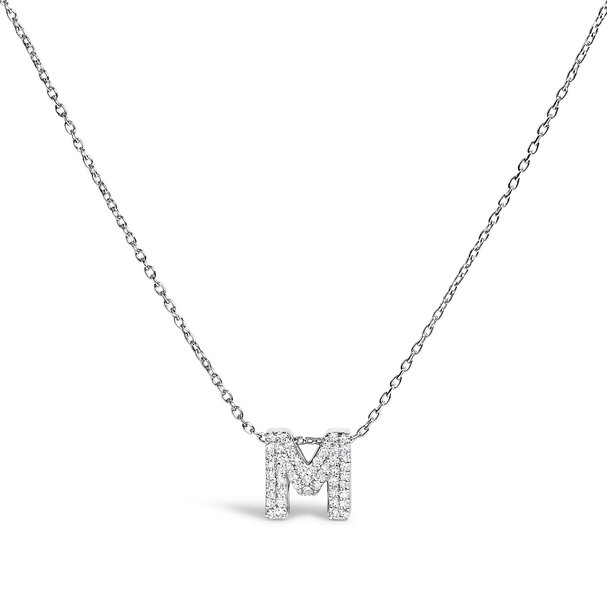 10K White Gold Diamond Accent "A-Z" Initial Bubble Pendant Necklace