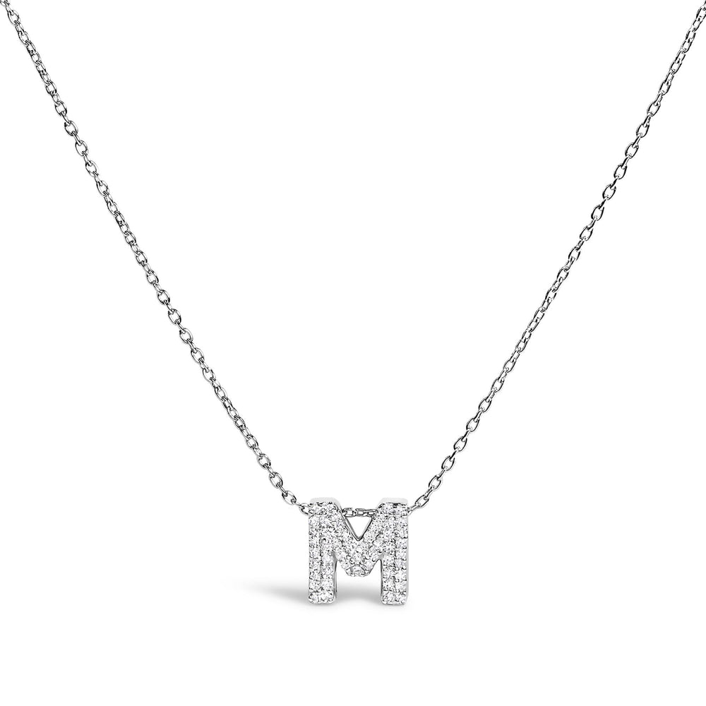 10K White Gold Diamond Accent "A-Z" Initial Bubble Pendant Necklace