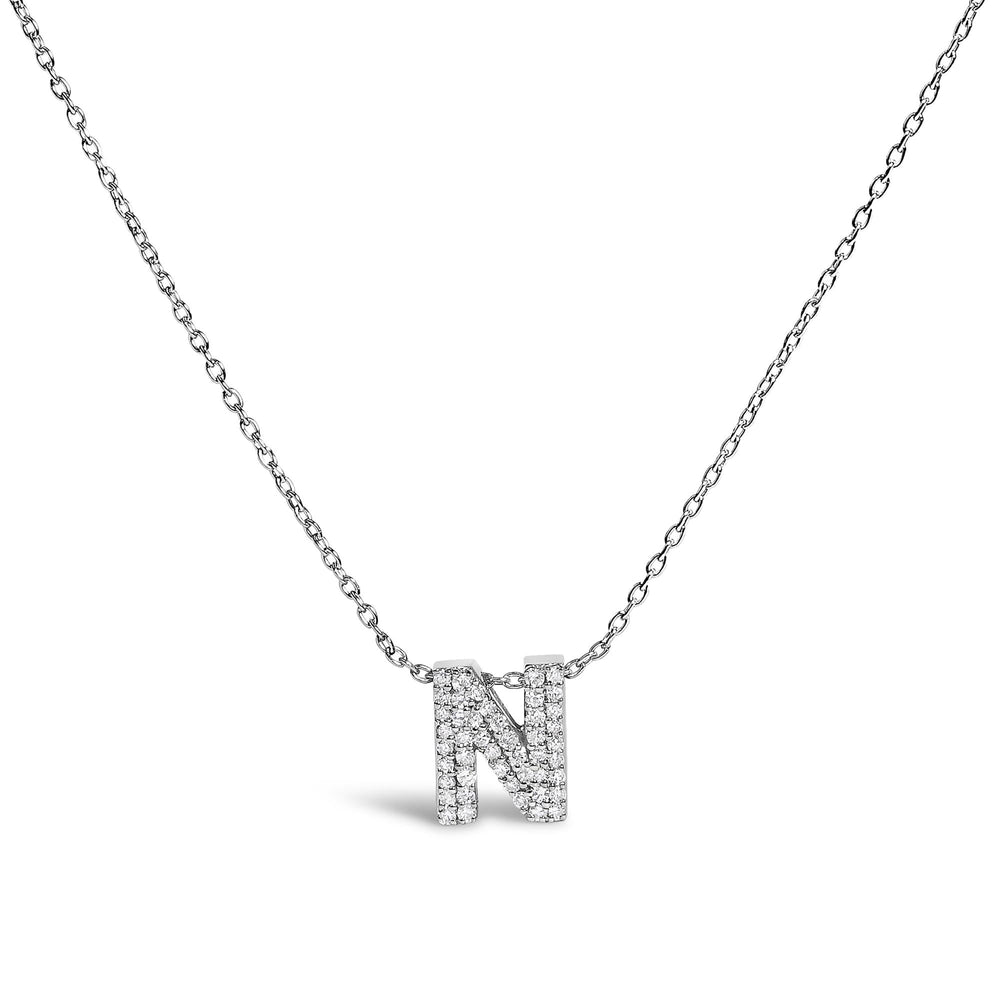 10K White Gold Diamond Accent "A-Z" Initial Bubble Pendant Necklace