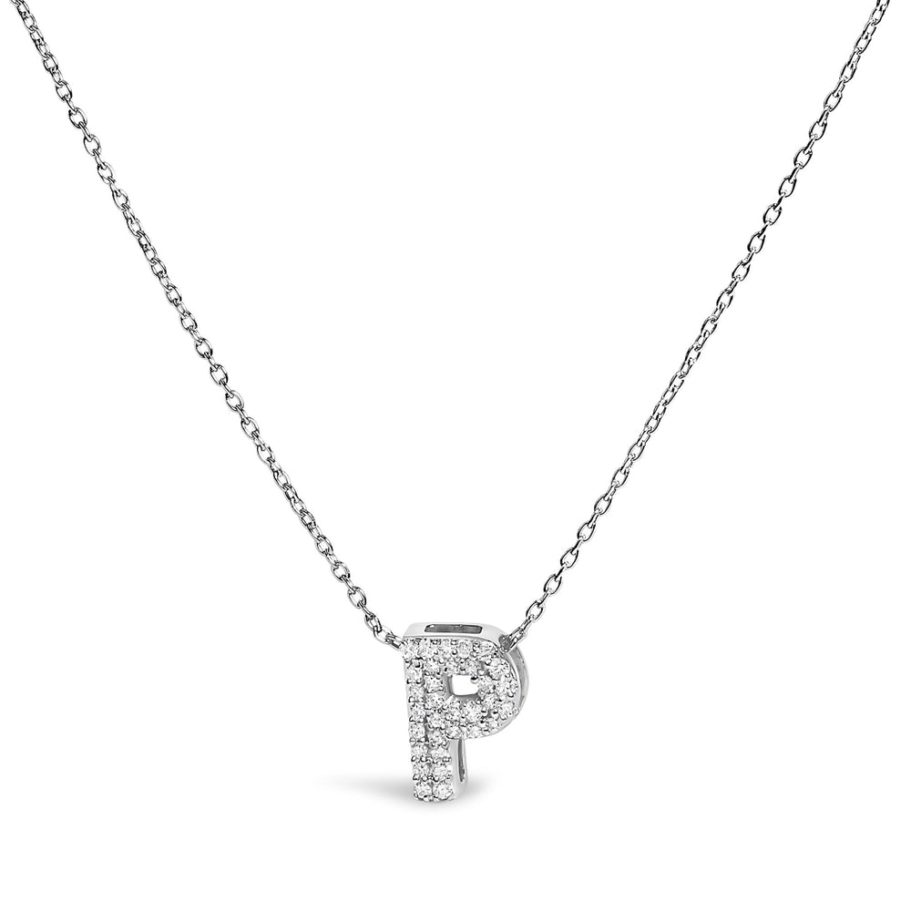 10K White Gold Diamond Accent "A-Z" Initial Bubble Pendant Necklace