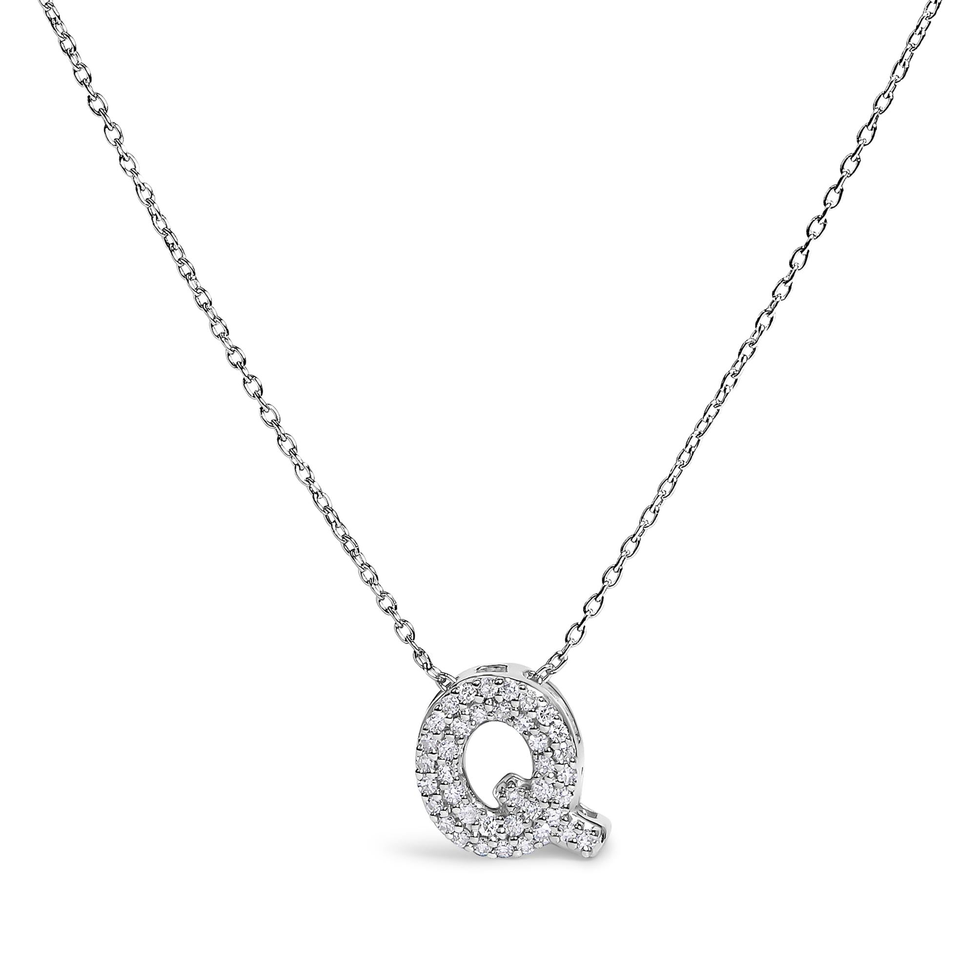 10K White Gold Diamond Accent "A-Z" Initial Bubble Pendant Necklace