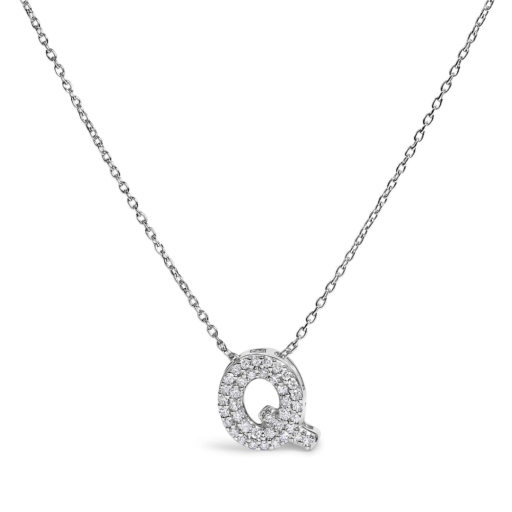 10K White Gold Diamond Accent "A-Z" Initial Bubble Pendant Necklace