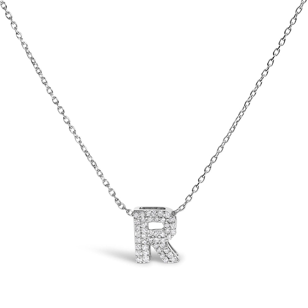 10K White Gold Diamond Accent "A-Z" Initial Bubble Pendant Necklace
