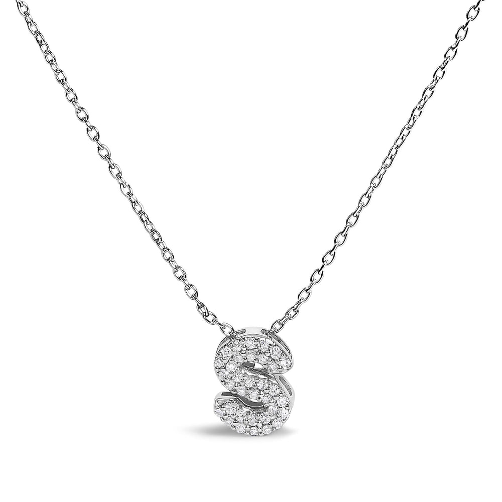 10K White Gold Diamond Accent "A-Z" Initial Bubble Pendant Necklace