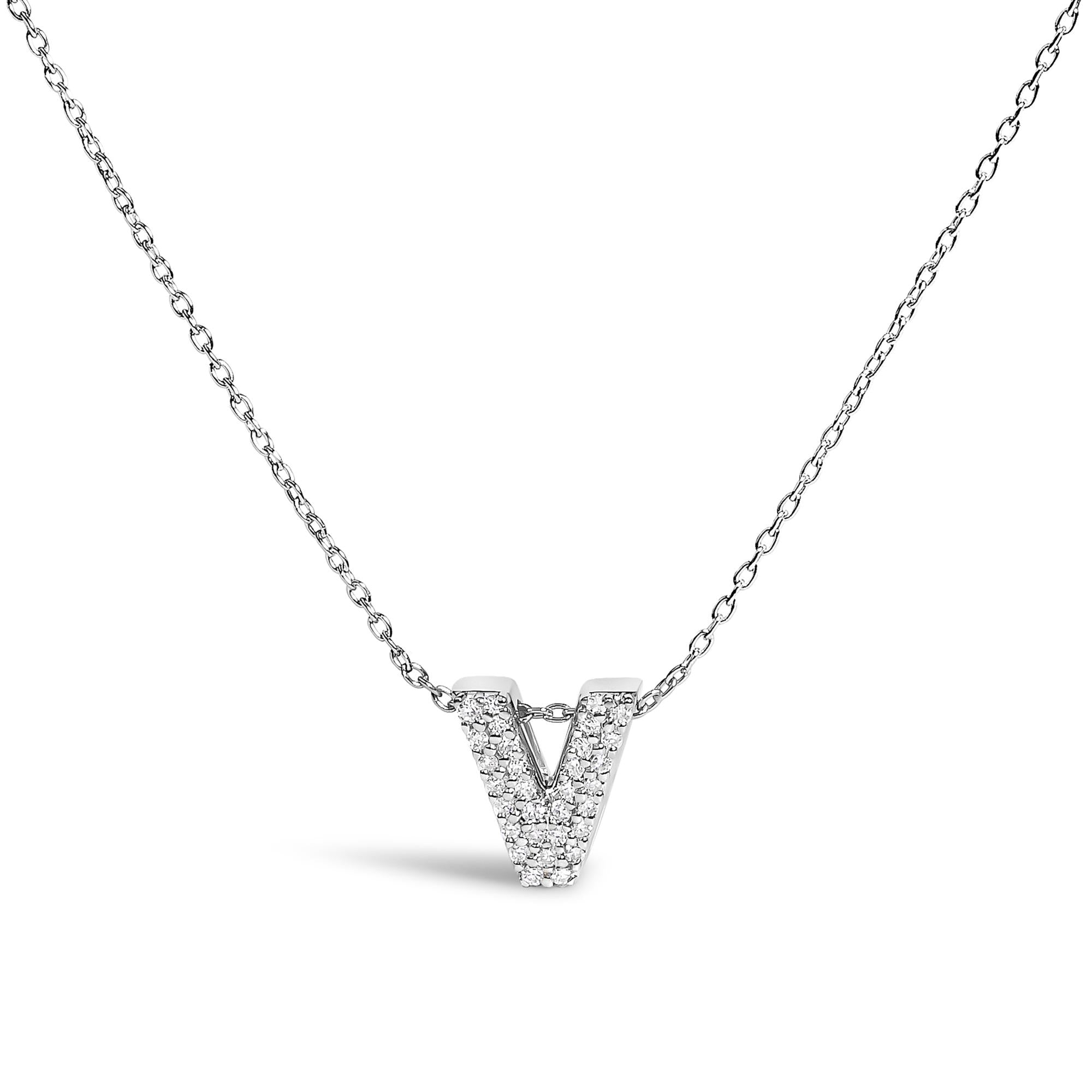 10K White Gold Diamond Accent "A-Z" Initial Bubble Pendant Necklace