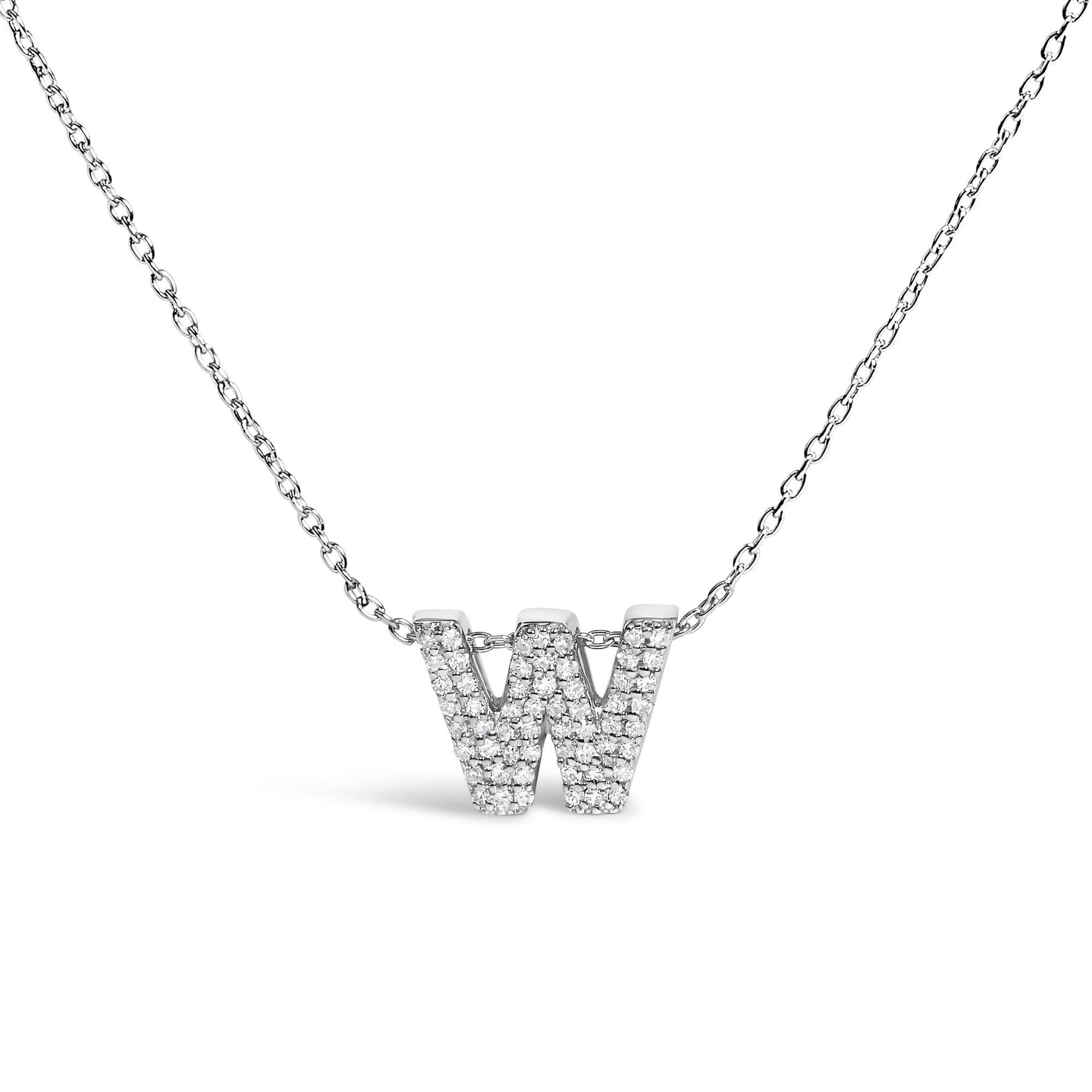 10K White Gold Diamond Accent "A-Z" Initial Bubble Pendant Necklace
