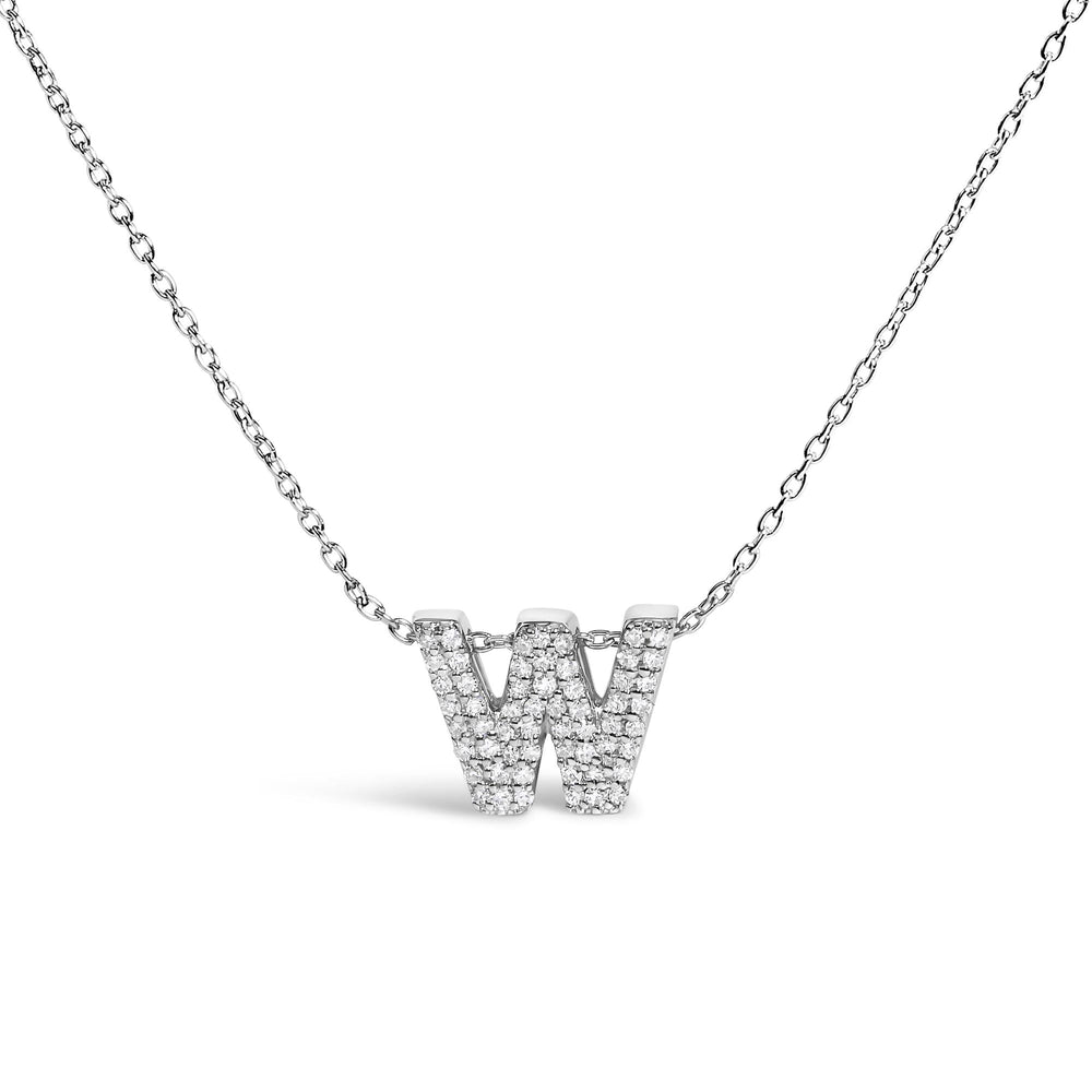 10K White Gold Diamond Accent "A-Z" Initial Bubble Pendant Necklace