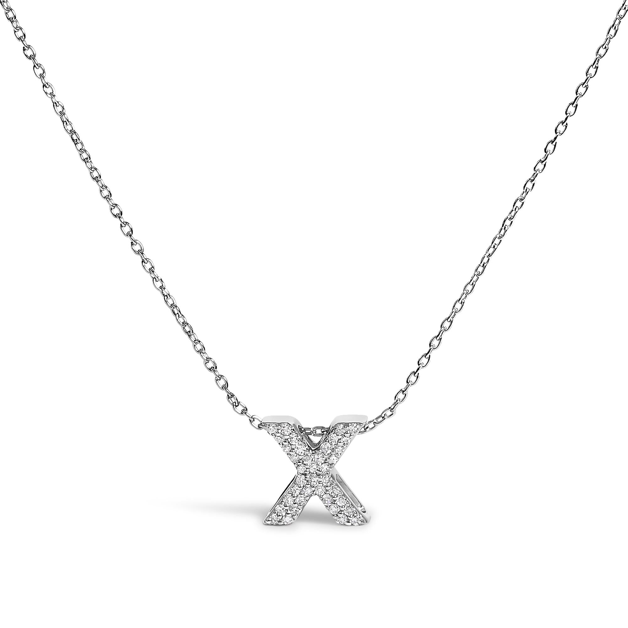 10K White Gold Diamond Accent "A-Z" Initial Bubble Pendant Necklace