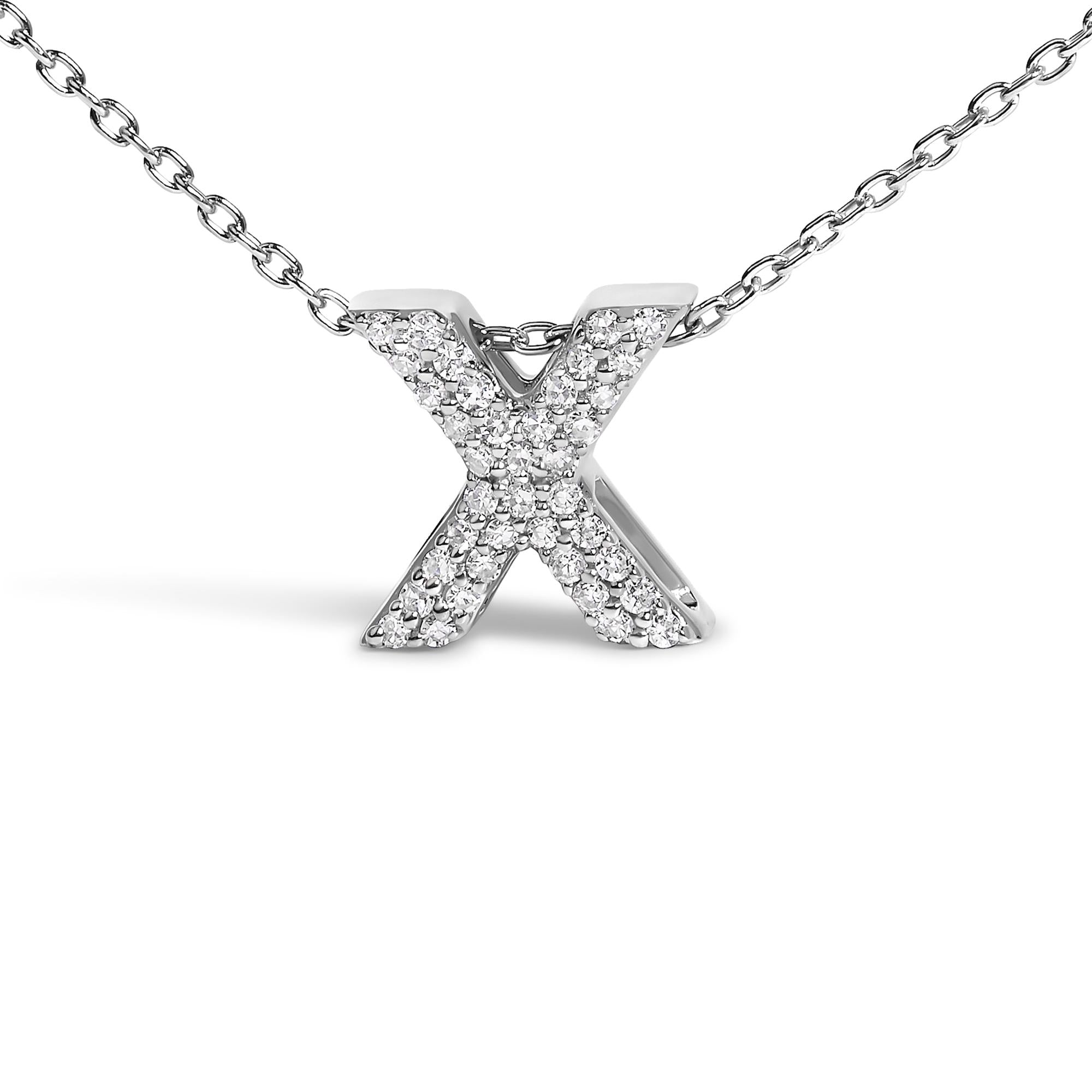 10K White Gold Diamond Accent "A-Z" Initial Bubble Pendant Necklace