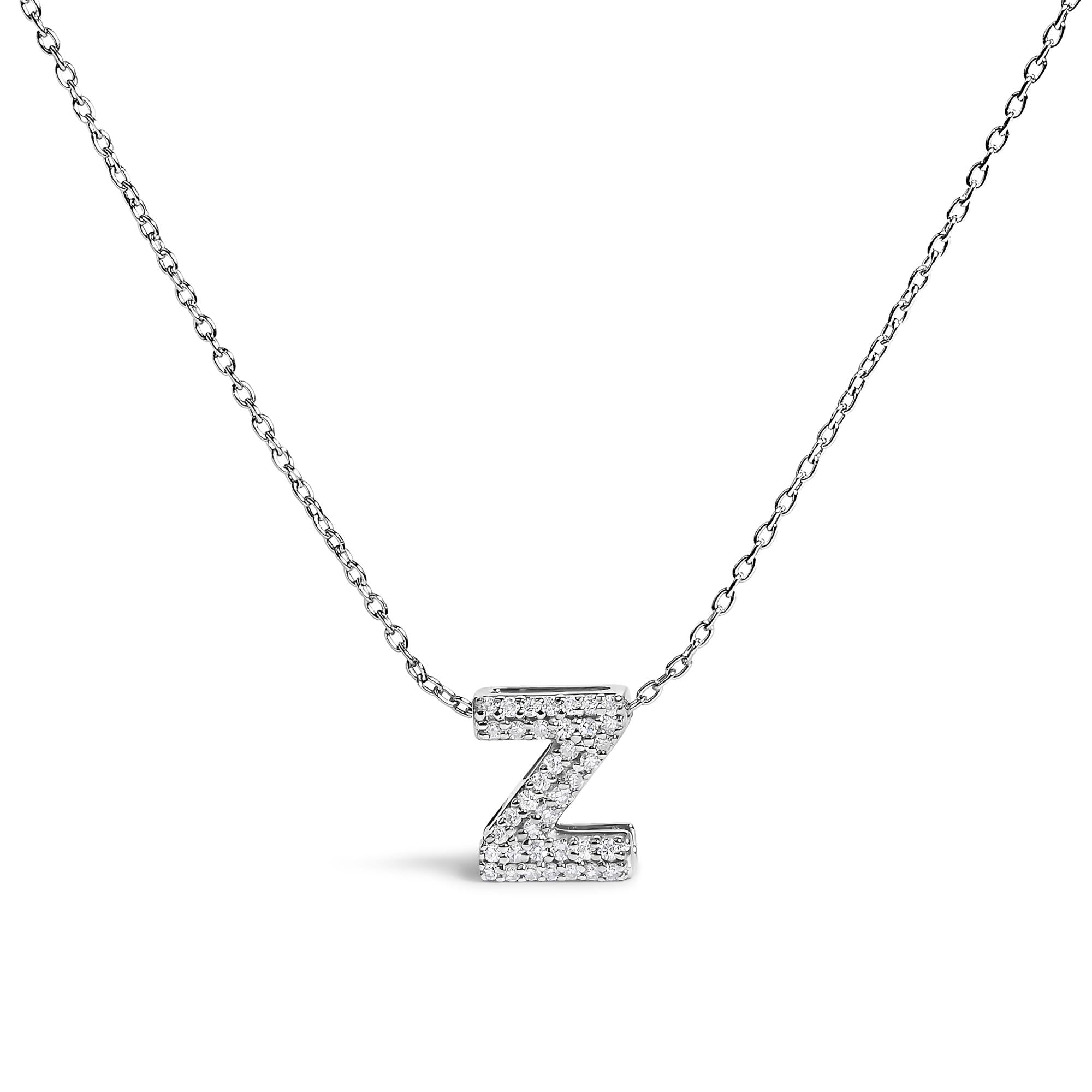 10K White Gold Diamond Accent "A-Z" Initial Bubble Pendant Necklace