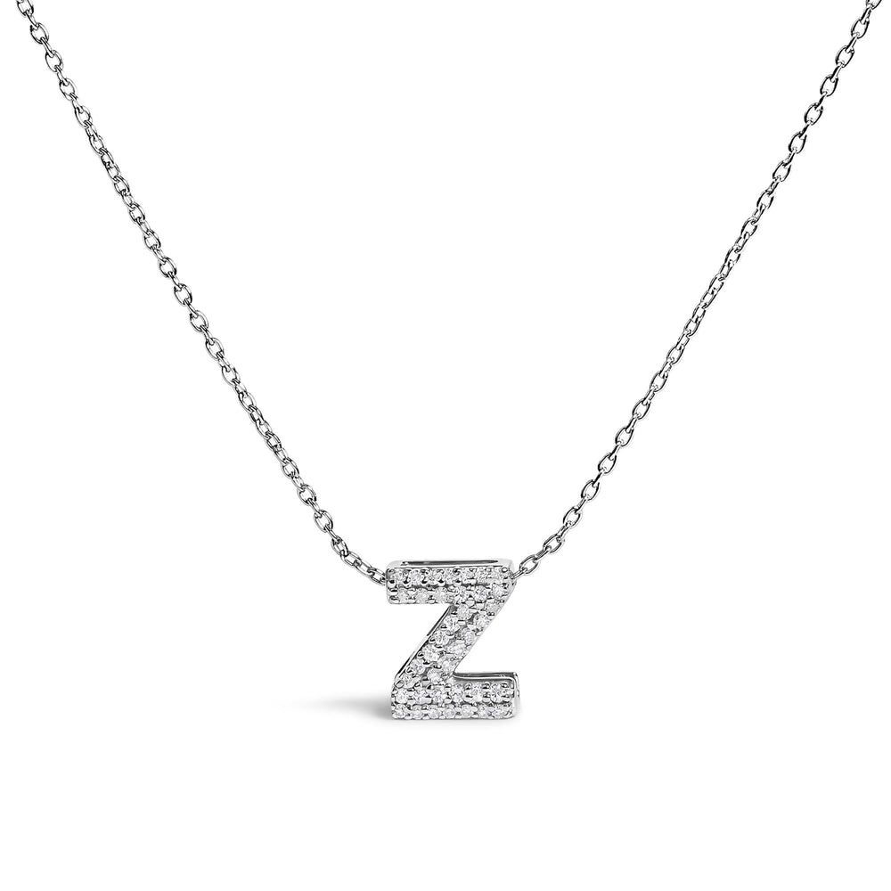 10K White Gold Diamond Accent "A-Z" Initial Bubble Pendant Necklace
