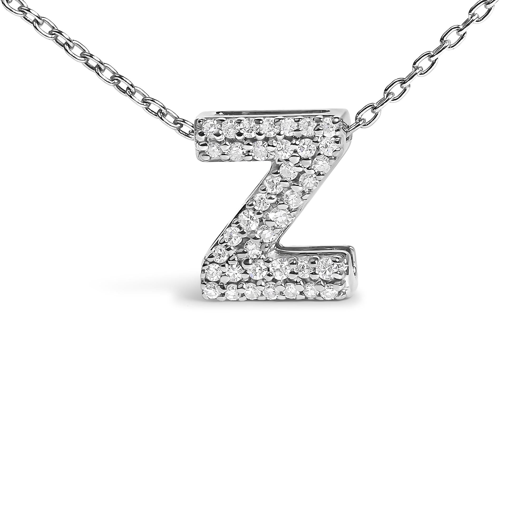 10K White Gold Diamond Accent "A-Z" Initial Bubble Pendant Necklace