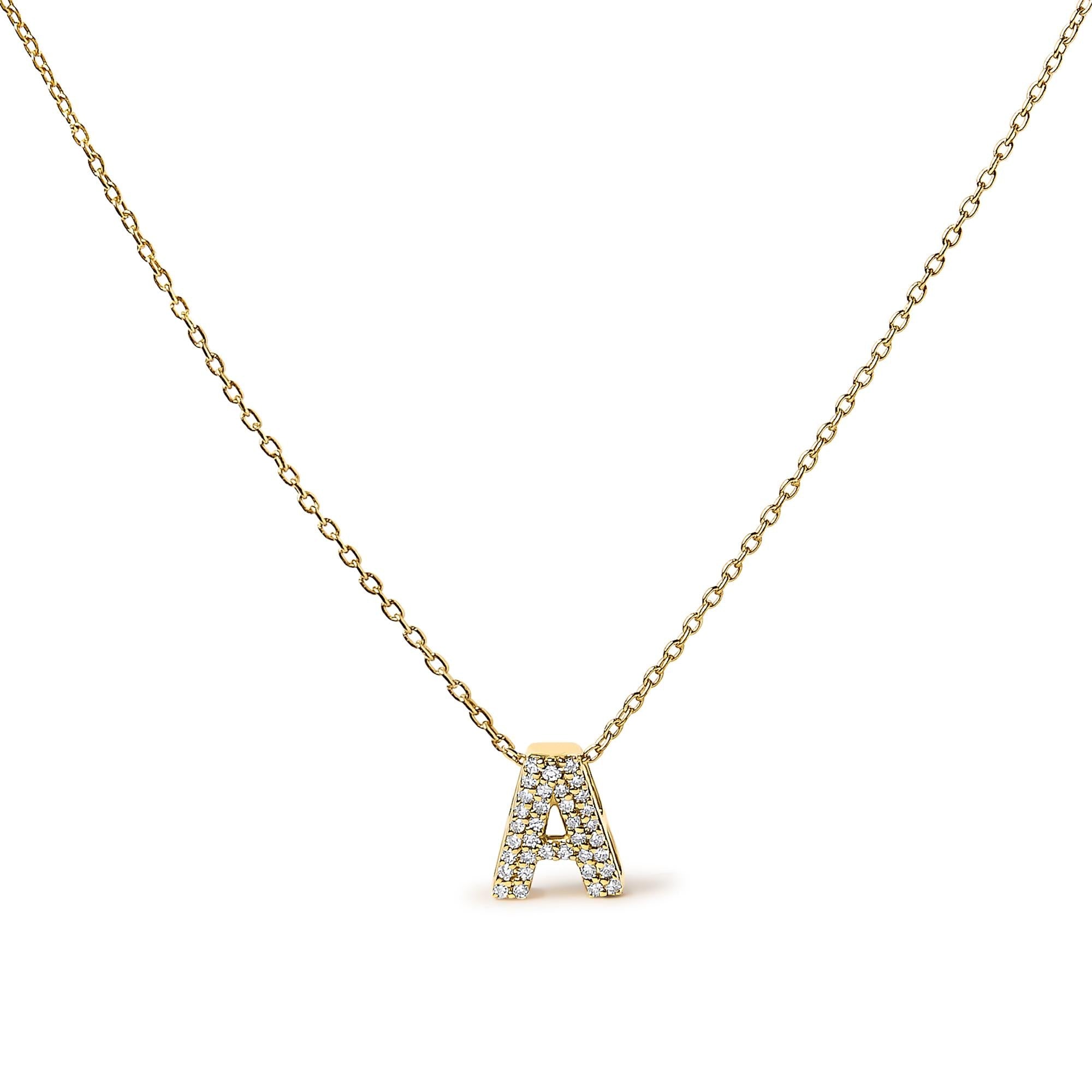 10K Yellow Gold Diamond Accent "A-Z" Initial Bubble Pendant Necklace